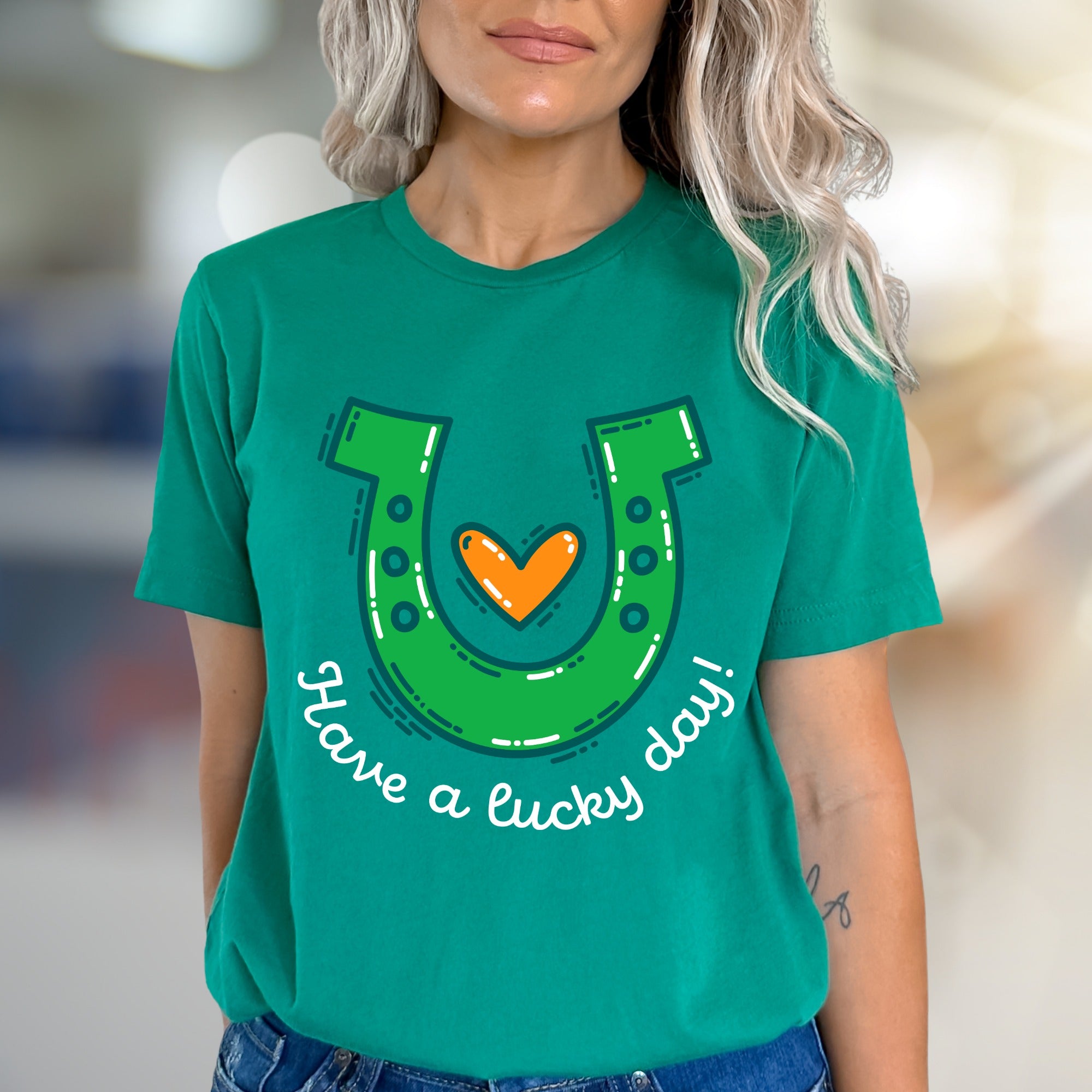 "Have a Lucky Day!" Horseshoe Graphic Tee, a St. Patrick's Day Pick for Everyone