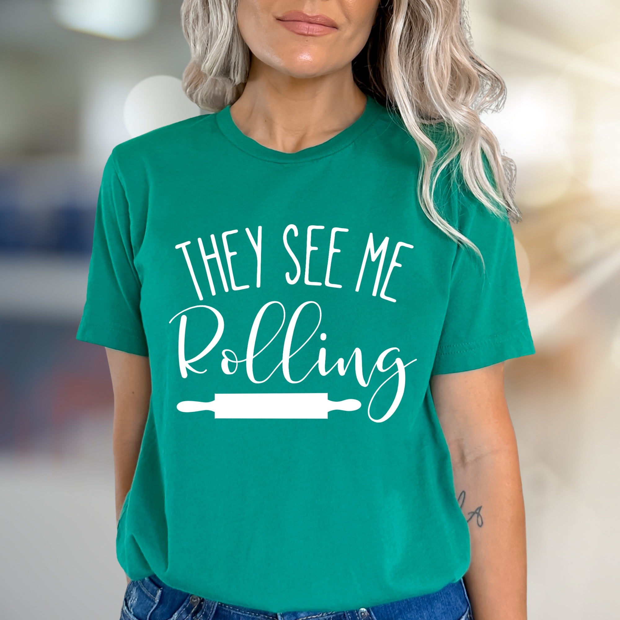 "They See Me Rolling" Baking Pun Graphic Tee, a Funny Culinary Pick for Bakers