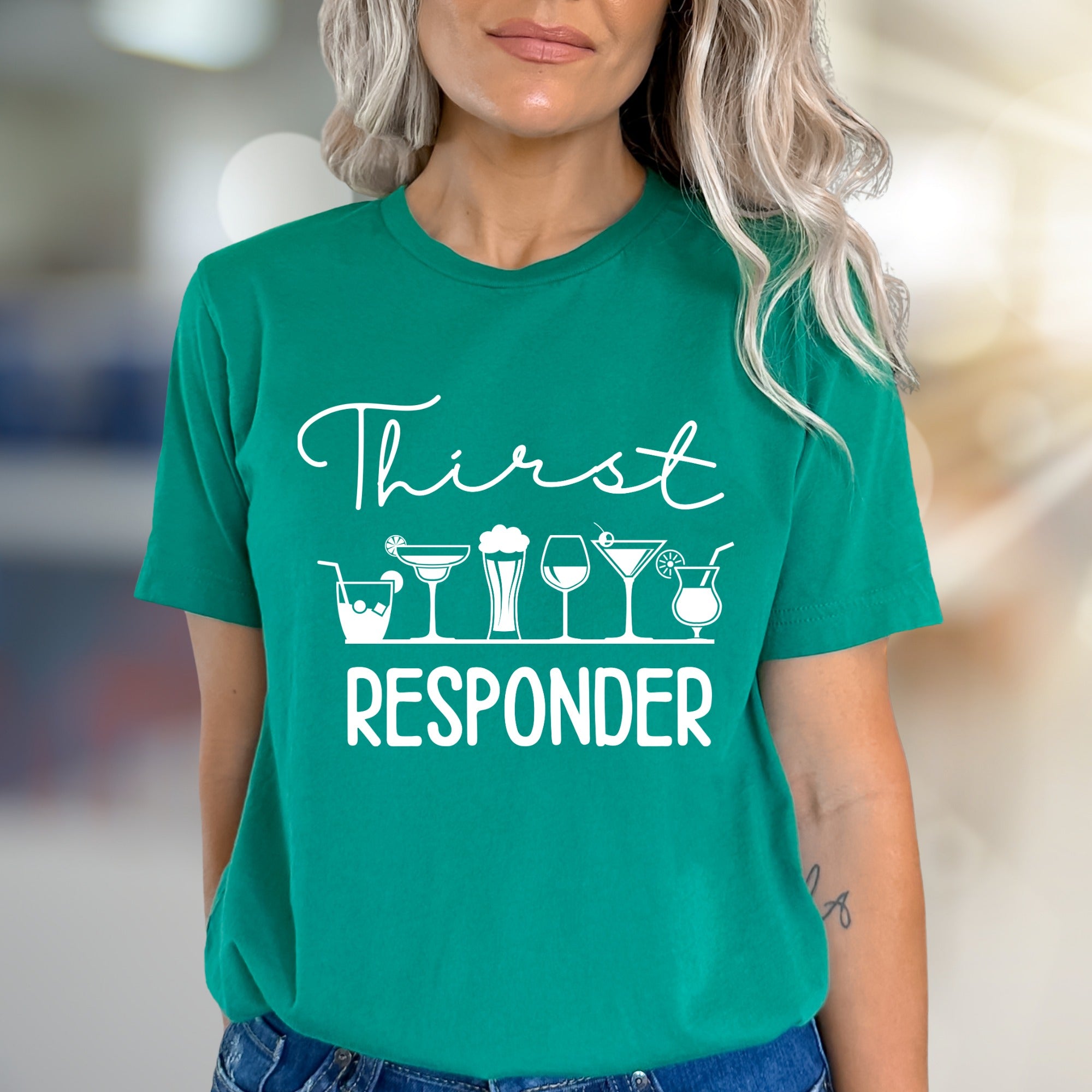 "Thirst Responder" Drink Icons Graphic Tee, a Witty Bar Humor Pick for Cocktail Lovers