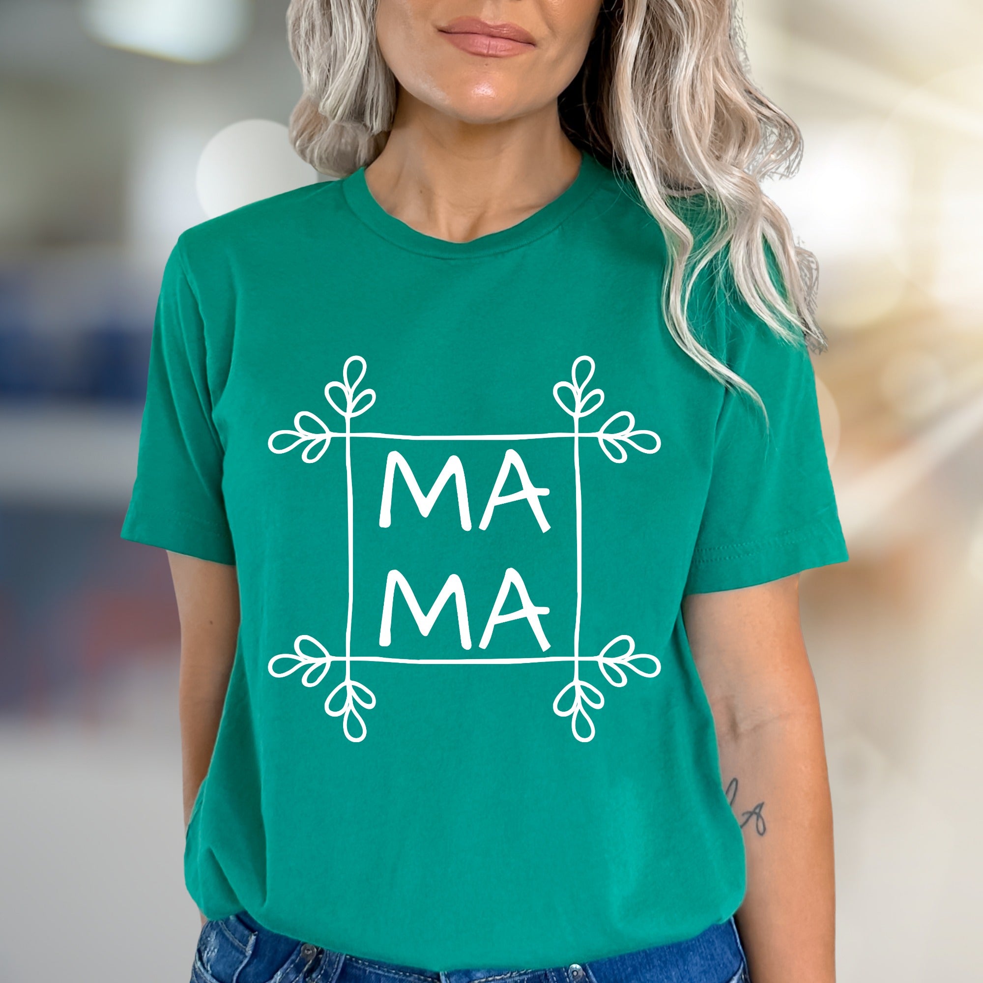 "MAMA MAMA" Floral Frame Graphic Tee, a Heartfelt Gift for Moms