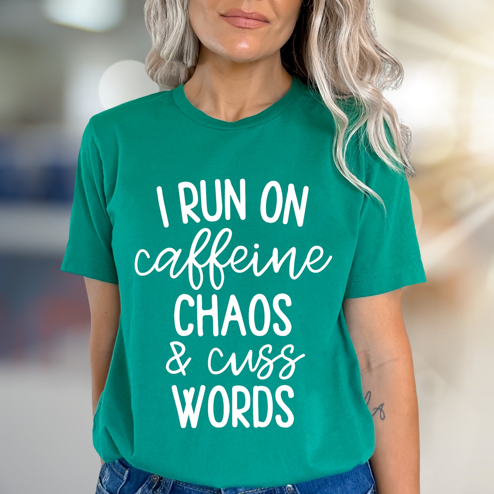 "I Run On Caffeine Chaos & Cuss Words" Graphic Tee, a Bold Statement Unise Tee