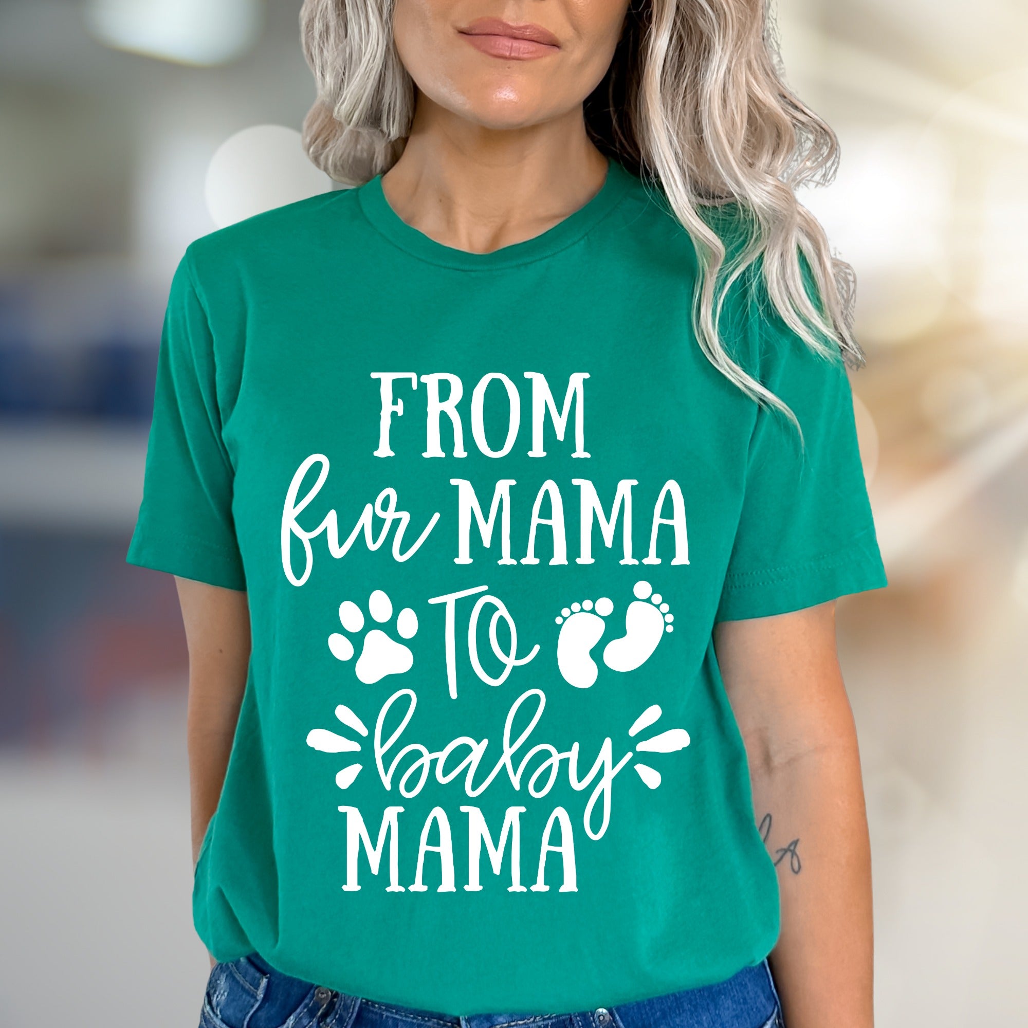"From Fur Mama To Baby Mama" Pregnancy Reveal Graphic Tee, a Heartfelt Gift for New Moms