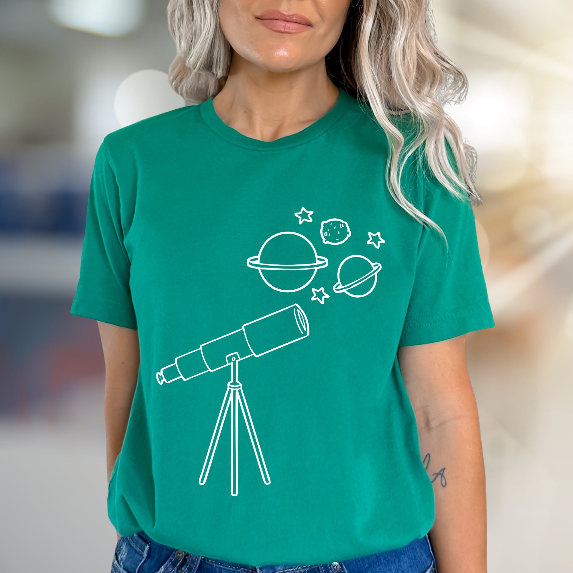 Celestial Telescope Galactic Graphic Tee, a Stargazer's Pick for Space Enthusiasts