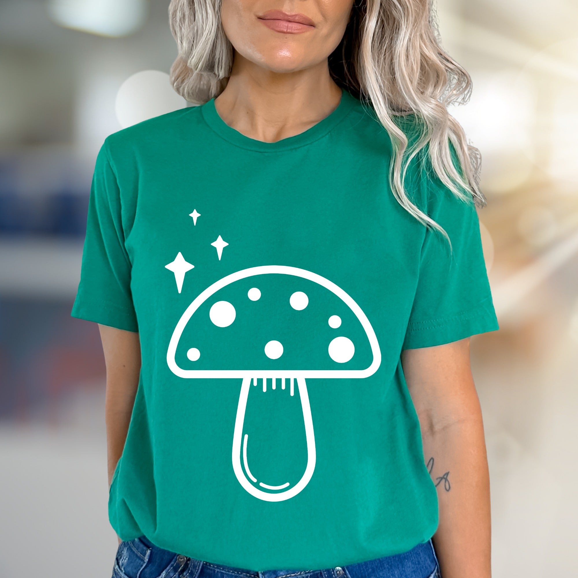 Enchanted Mushroom & Stars Graphic Tee, a Whimsical Pick for Nature Lovers