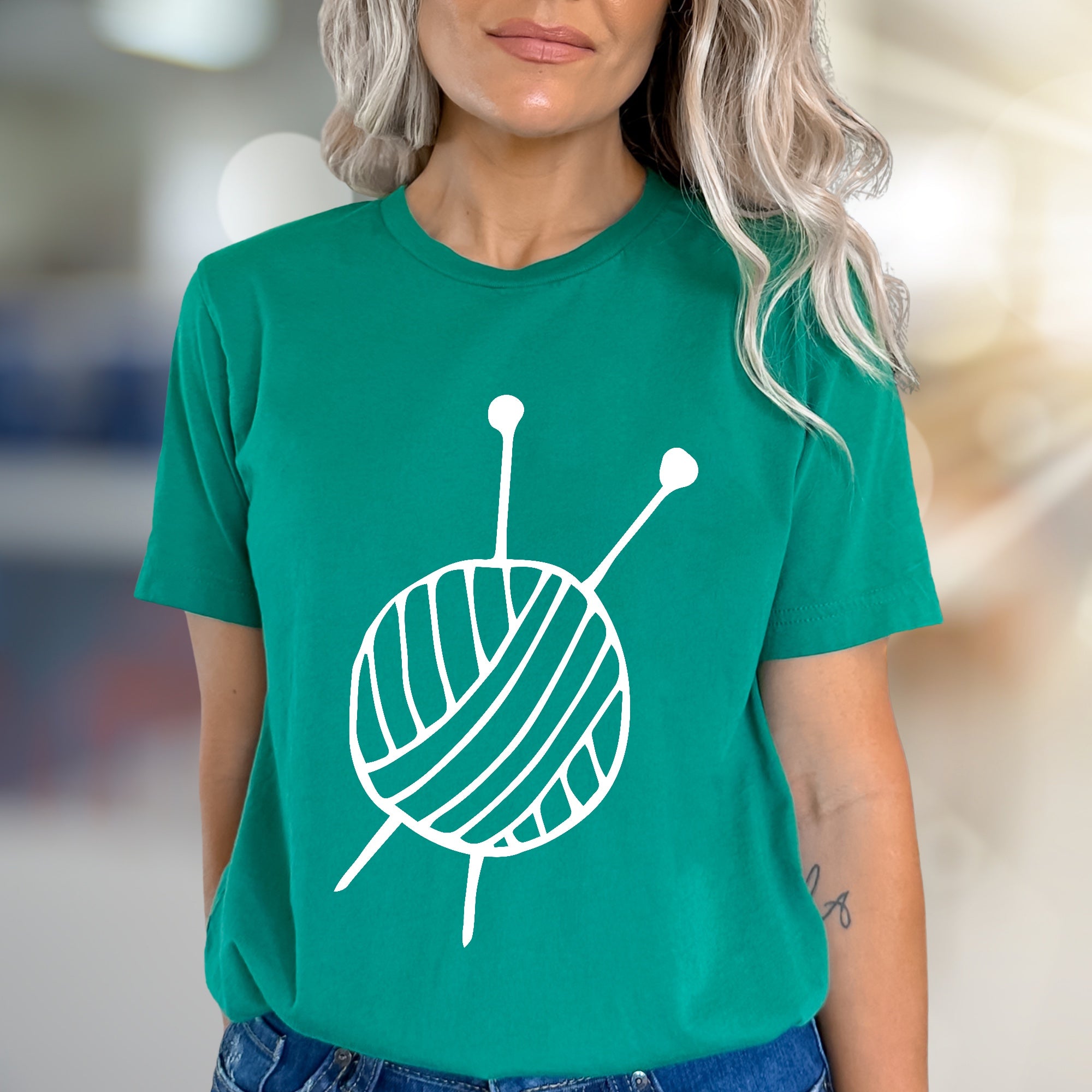 Yarn Ball & Knitting Needles Graphic Tee, A Crafter's Pick for Fiber Artists