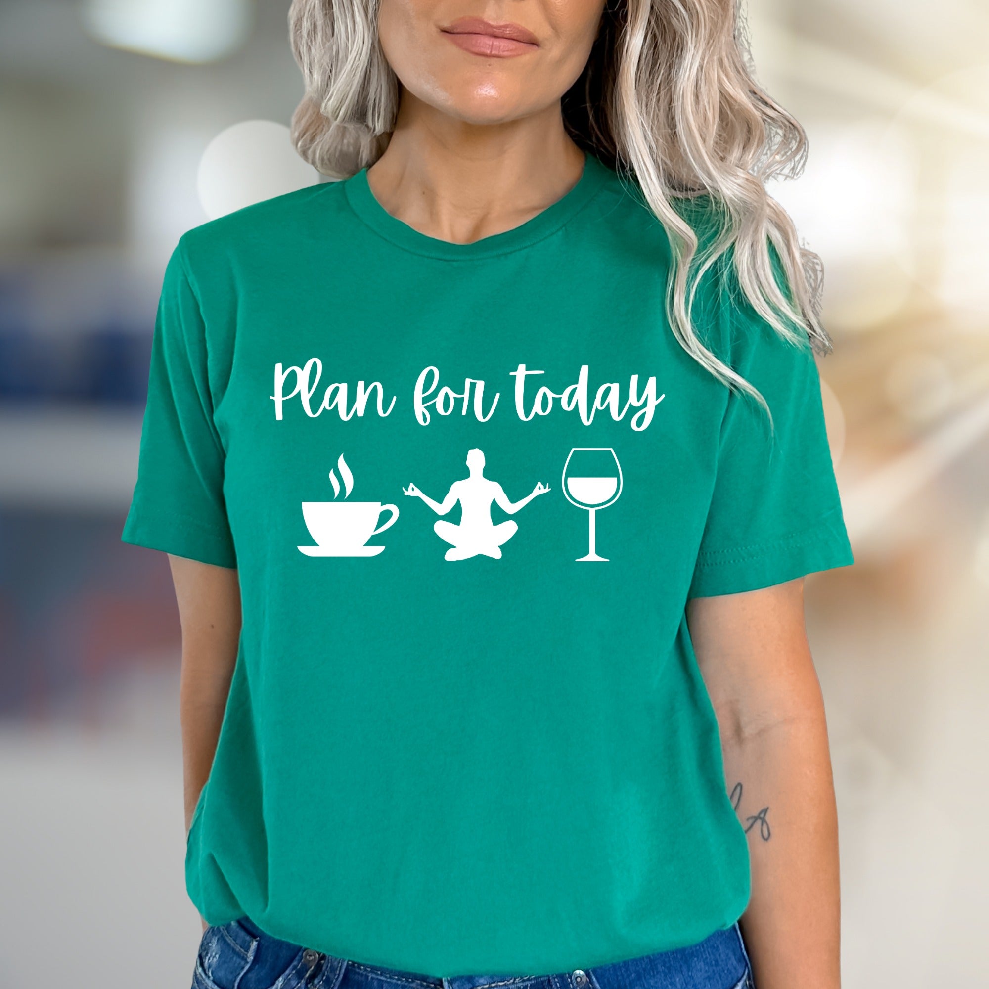 "Plan for Today" Coffee Yoga Wine Graphic Tee, a Relaxed Lifestyle Pick for Everyday Enthusiasts