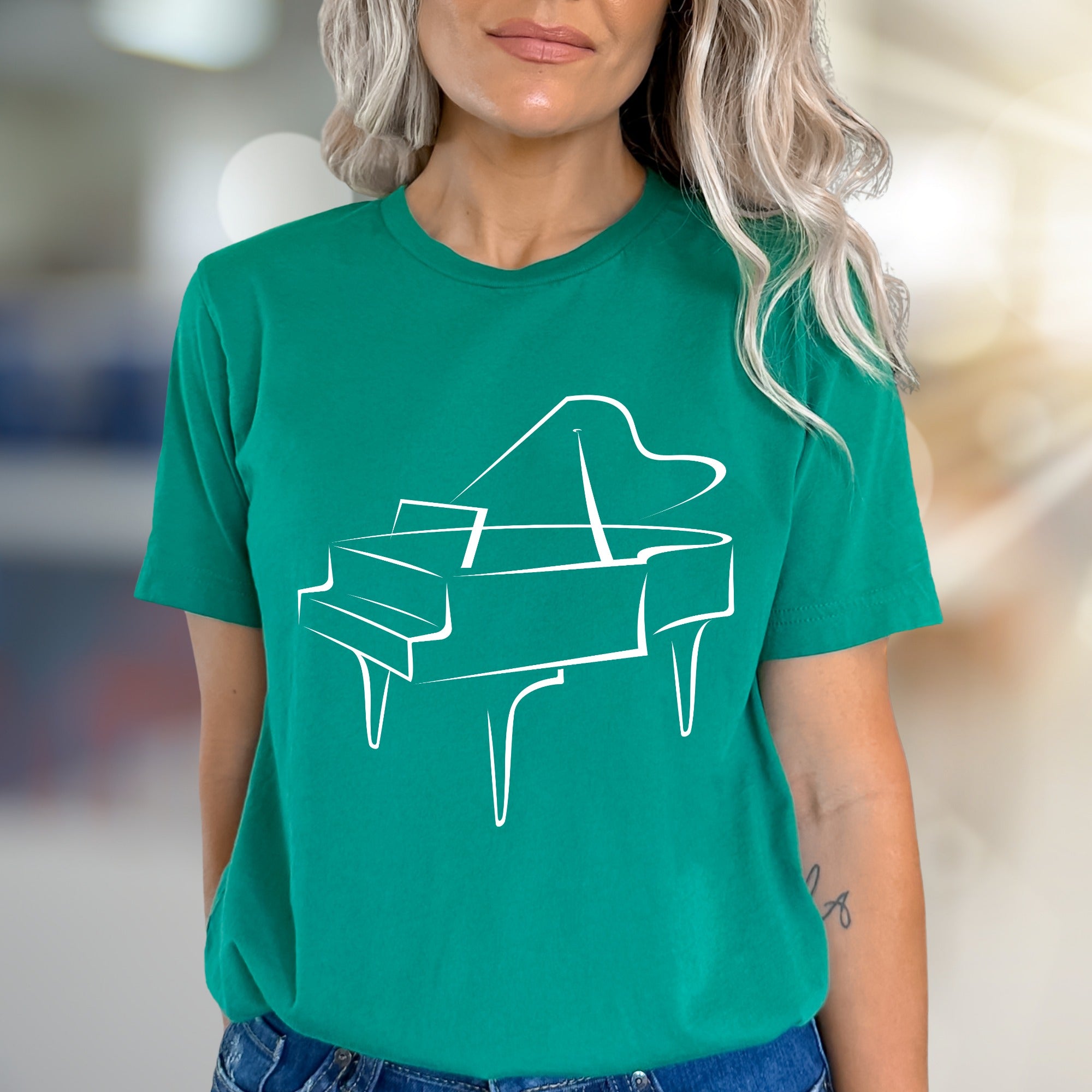 Grand Piano Outline Music Lover Graphic Tee, a Musician's Style Pick for Art Enthusiasts