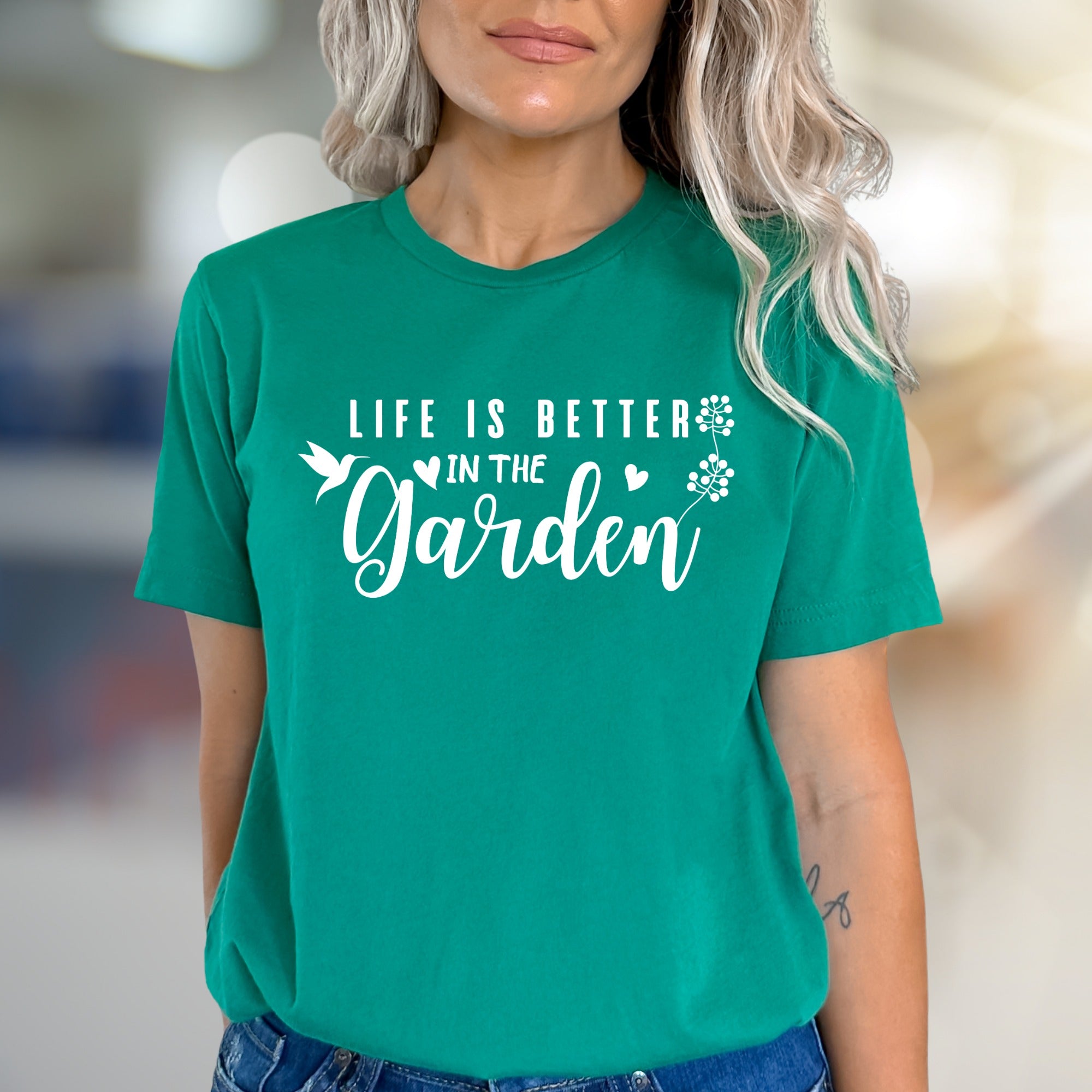 "Life is Better in the Garden" Floral Hummingbird Graphic Tee, a Nature Lover's Pick for Gardeners