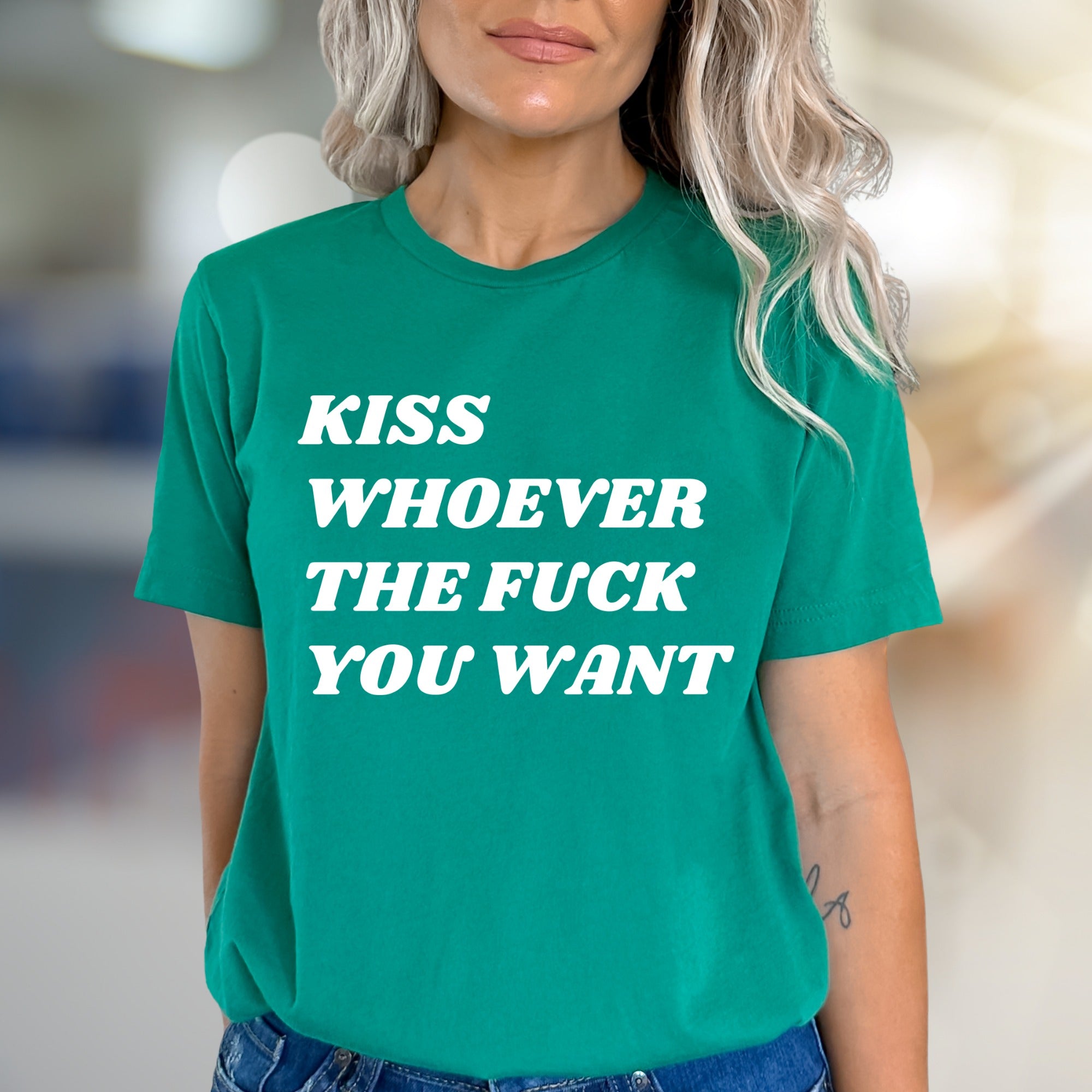 "Kiss Whoever The F*** You Want" Bold Statement Graphic Tee, a Rebellious Pick for Free Spirits