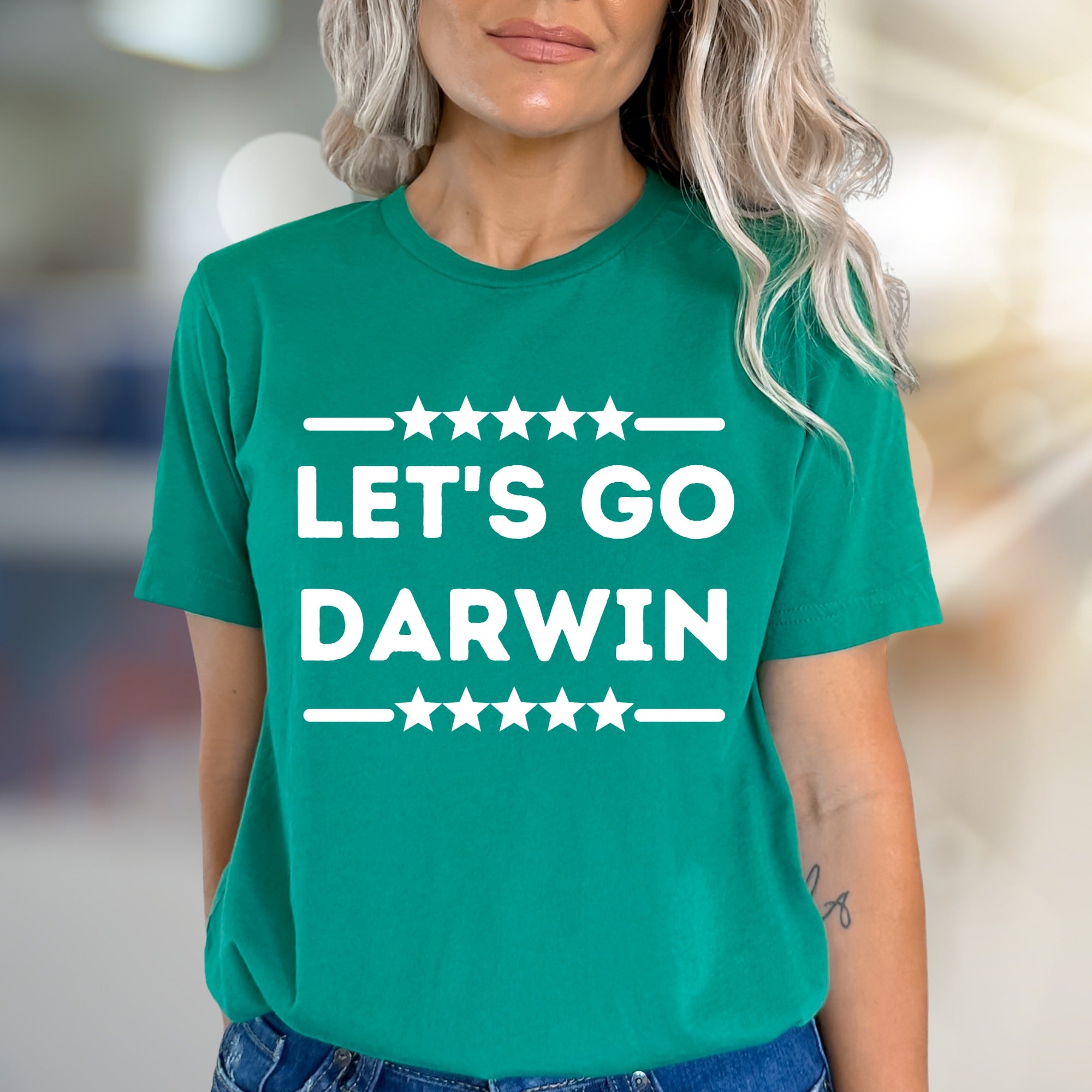 "LET'S GO DARWIN" Stars Graphic Tee, a Bold Statement Unsex Tee for Enthusiasts