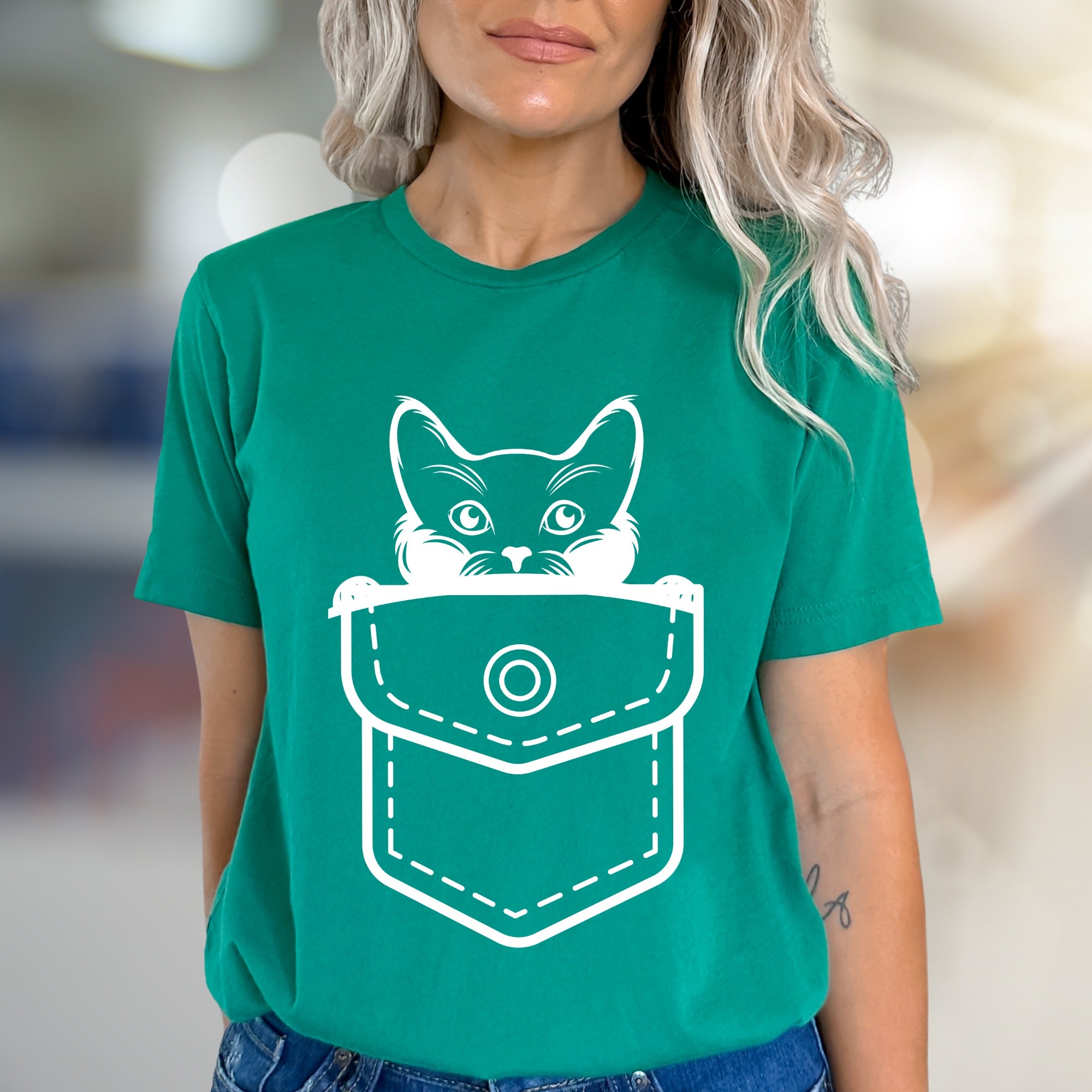 Peek-a-Boo Kitty Pocket Graphic Tee, A Playful Pet Lover's Unisex Tee
