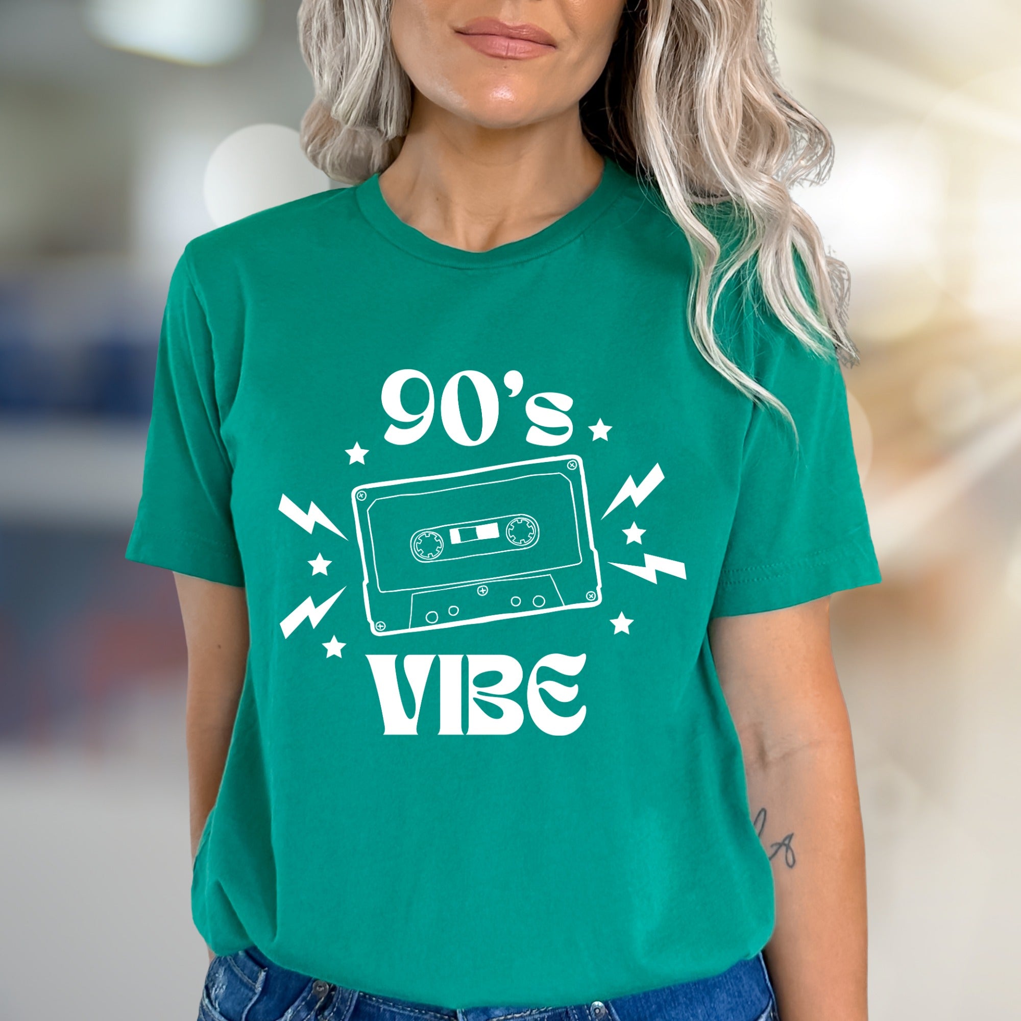 "90's VIBE" Retro Cassette Graphic Tee, a Nostalgic Pick for Music Lovers