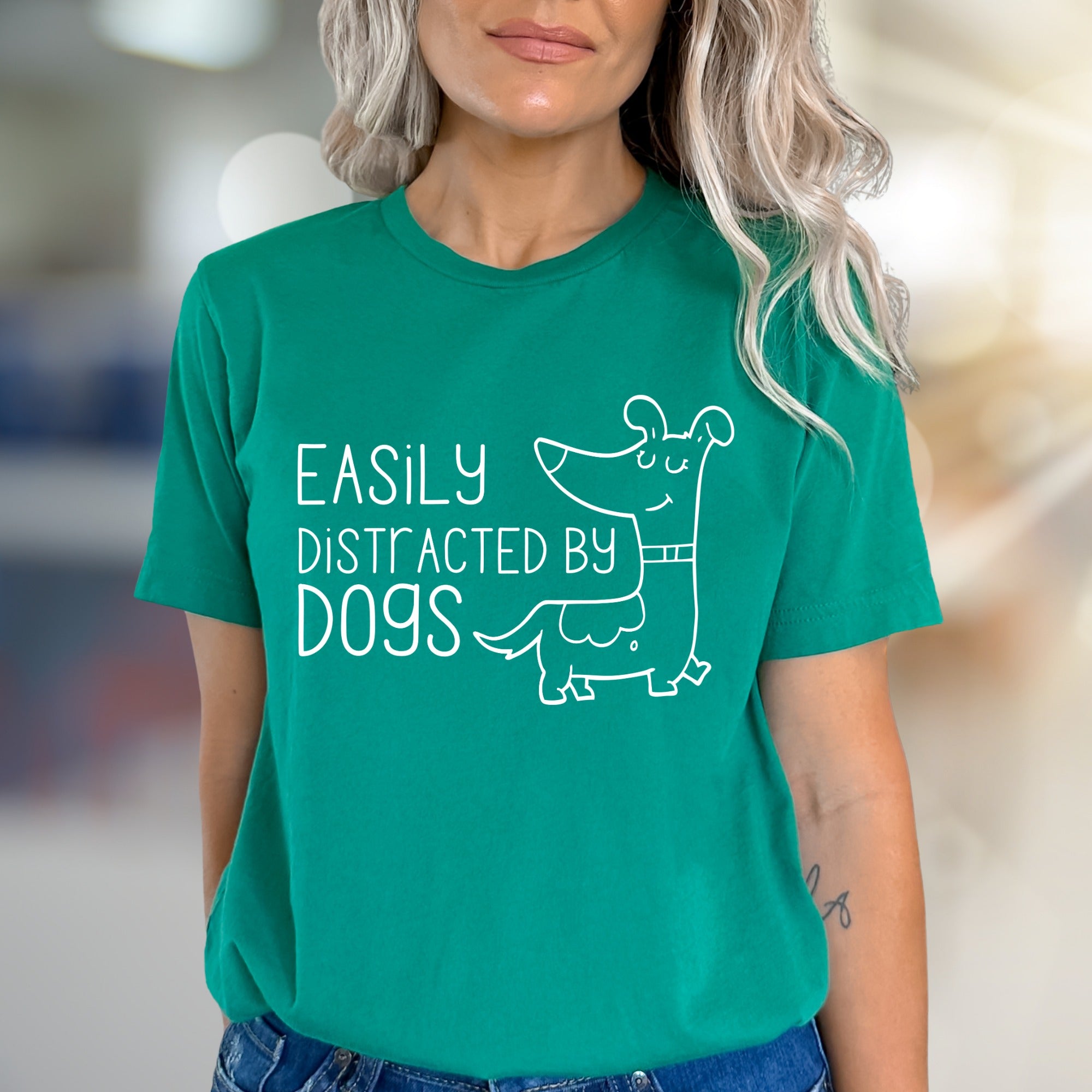 "Easily Distracted By Dogs" Doodled Canine Graphic Tee, a Quirky Pet Lover's Pick for Everyday Style