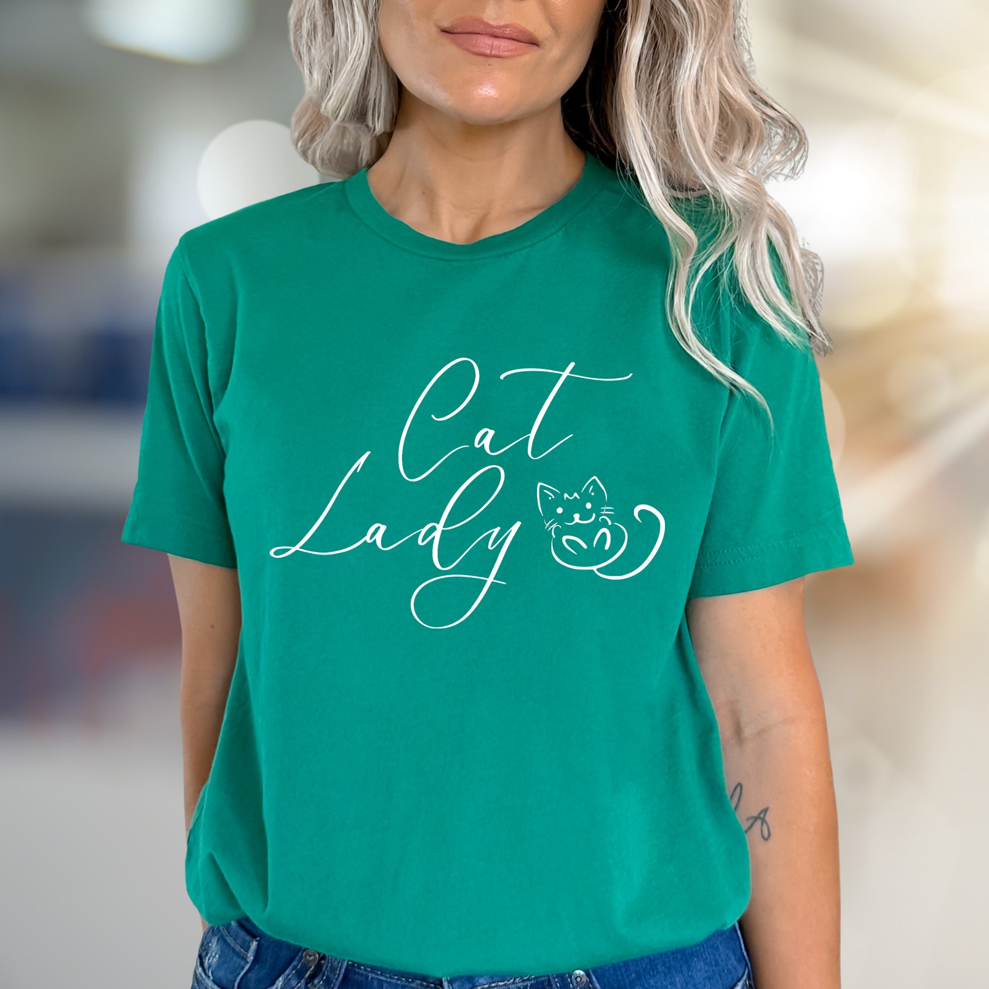 "Cat Lady" Script Graphic Tee, a Feline Fan Pick for Pet Lovers