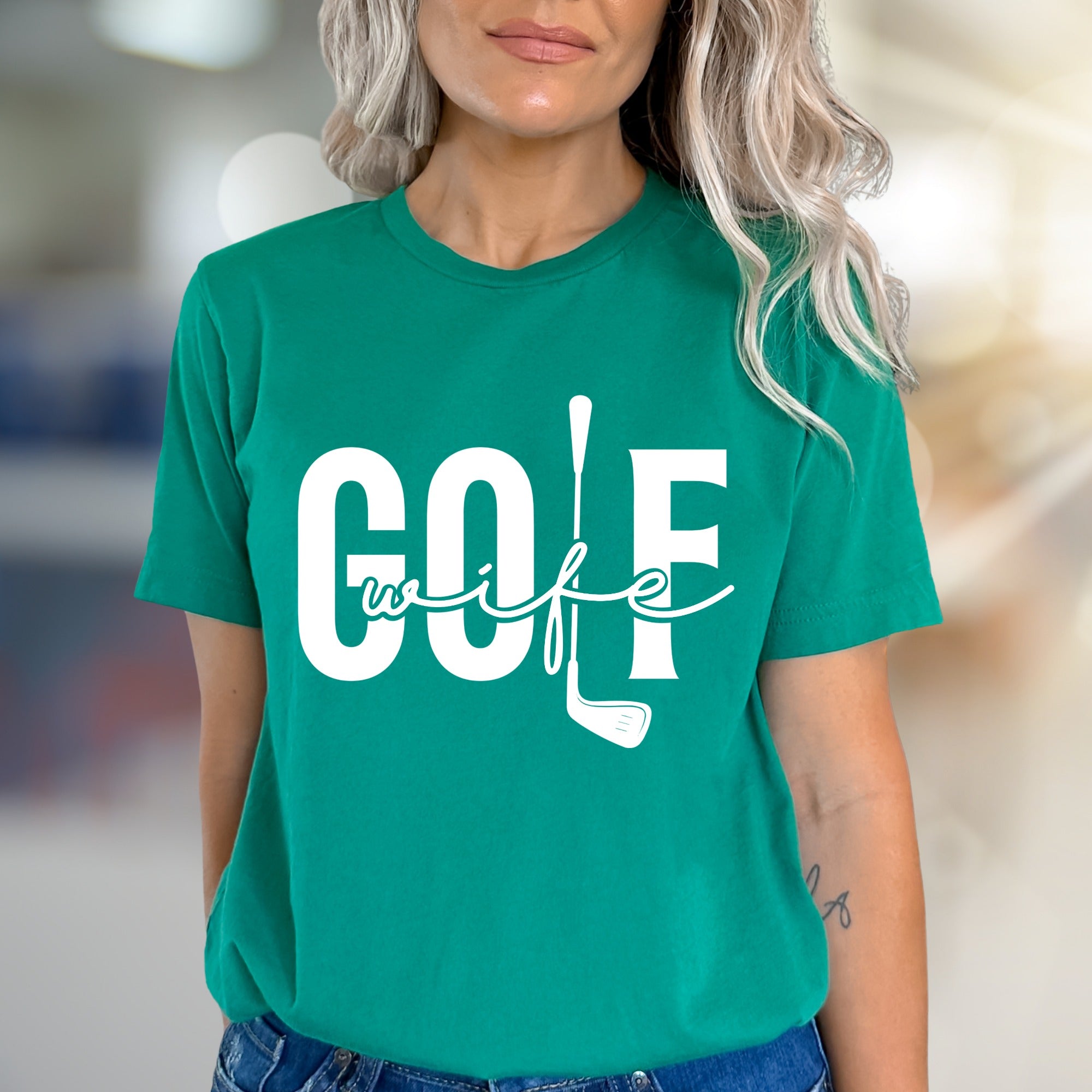 "GOLF wife" Golf Club Graphic Tee, a Sporty Pick for Golf Enthusiasts