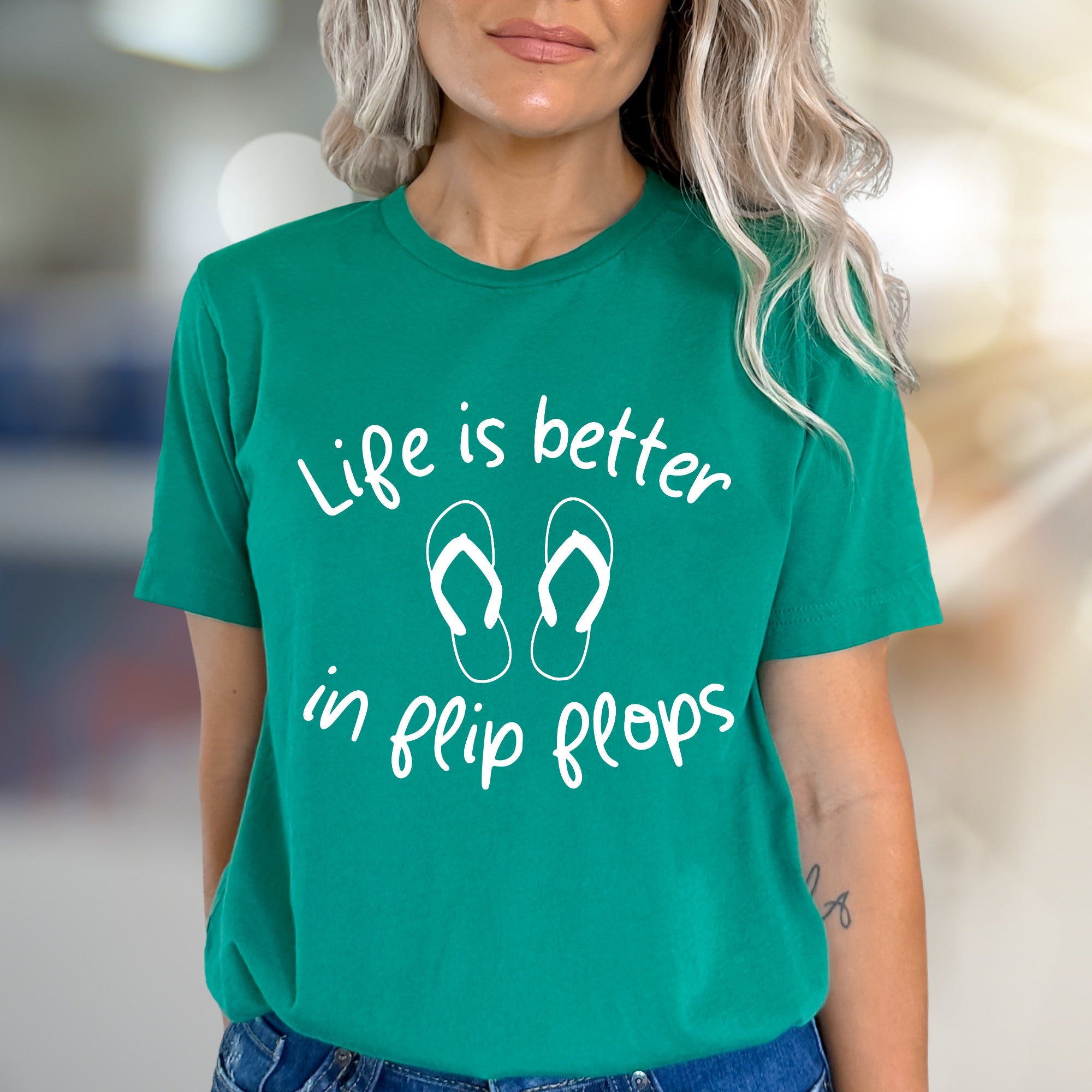 "Life is better in flip flops" Summer Graphic Tee, a Sunshine Vibe Pick for Beach Lovers