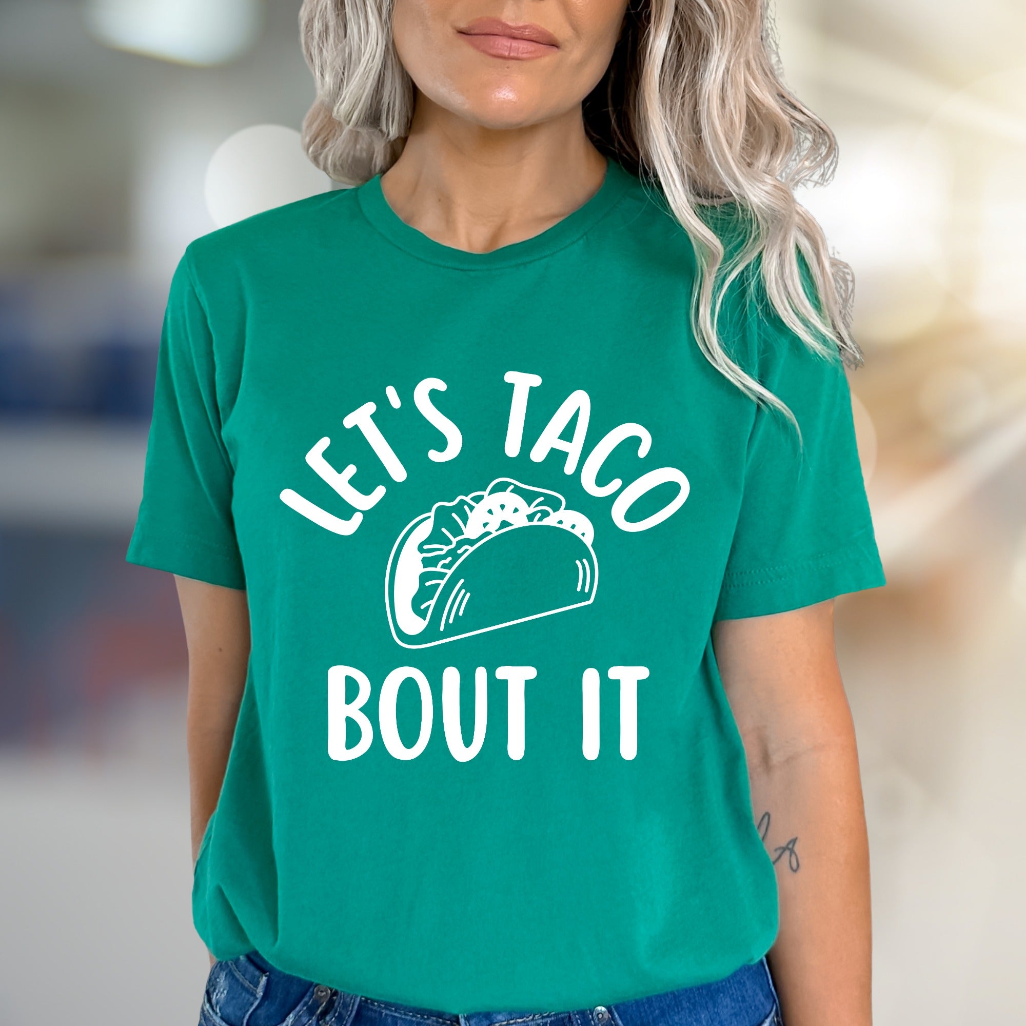 "Let's Taco Bout It" Fun Foodie Graphic Tee, a Casual Pick for Taco Lovers