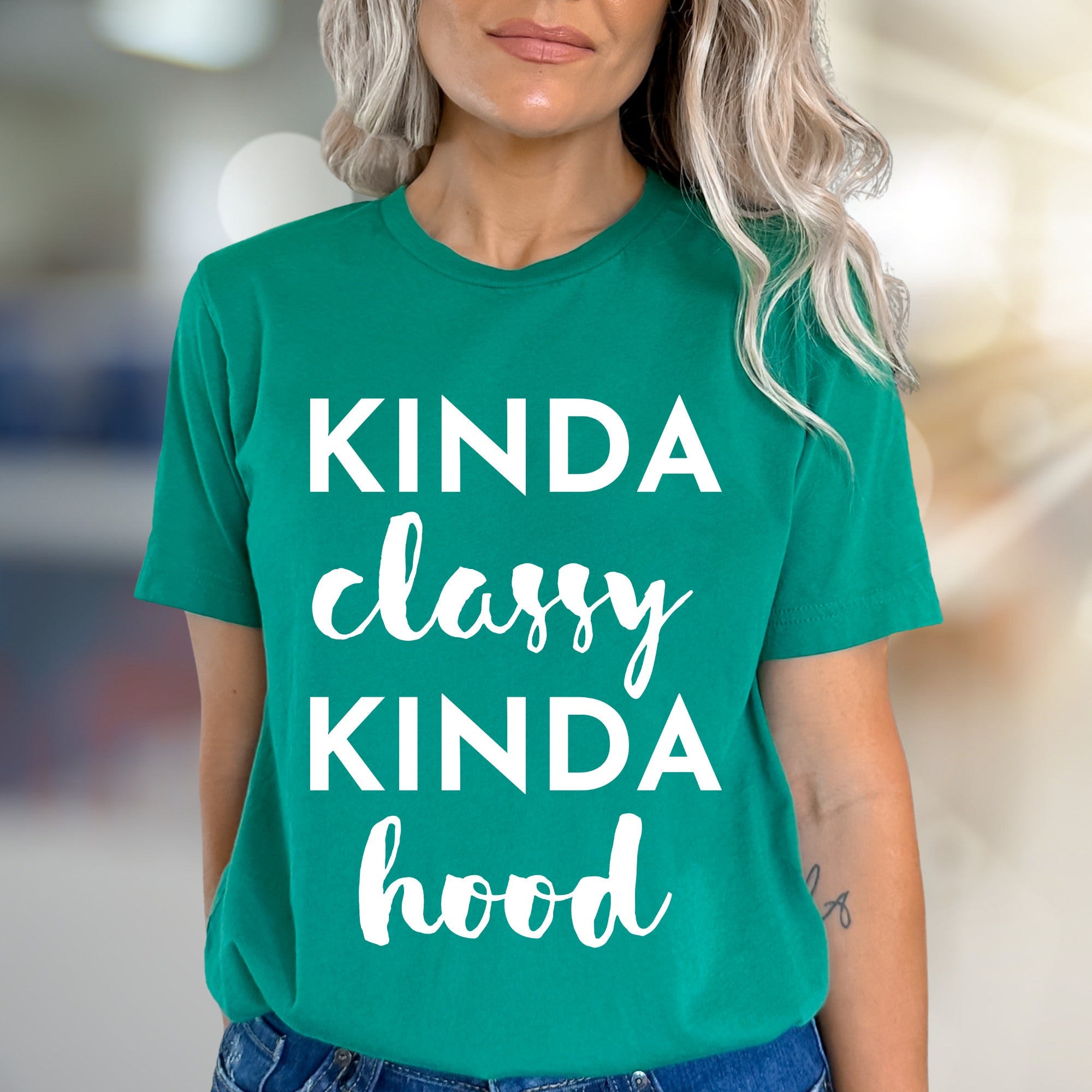 "KINDA Classy KINDA Hood" Vibe Graphic Tee, a Bold Statement for Modern Style