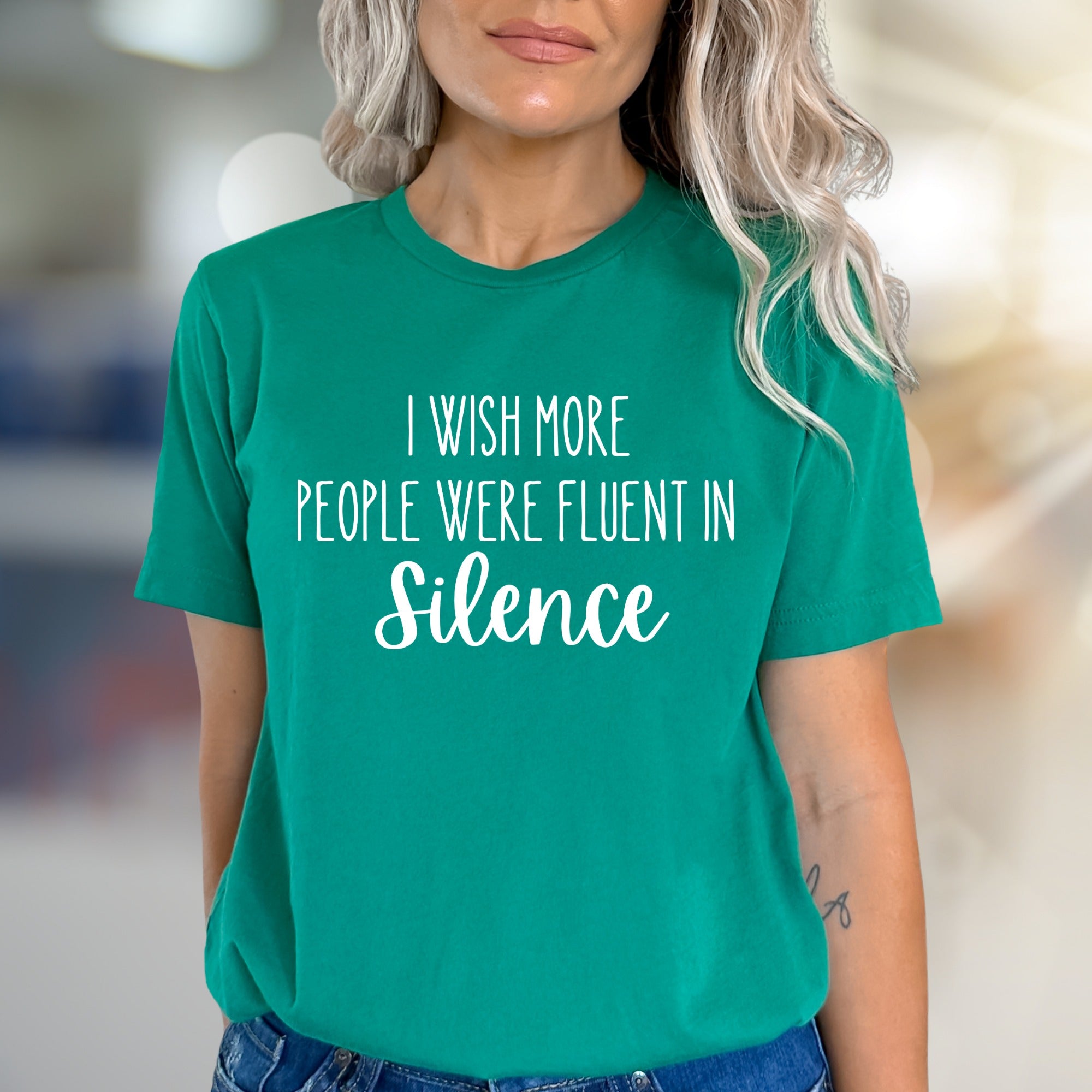 "I Wish More People Were Fluent in Silence" Sarcastic Graphic Tee, a Witty Pick for Introverts