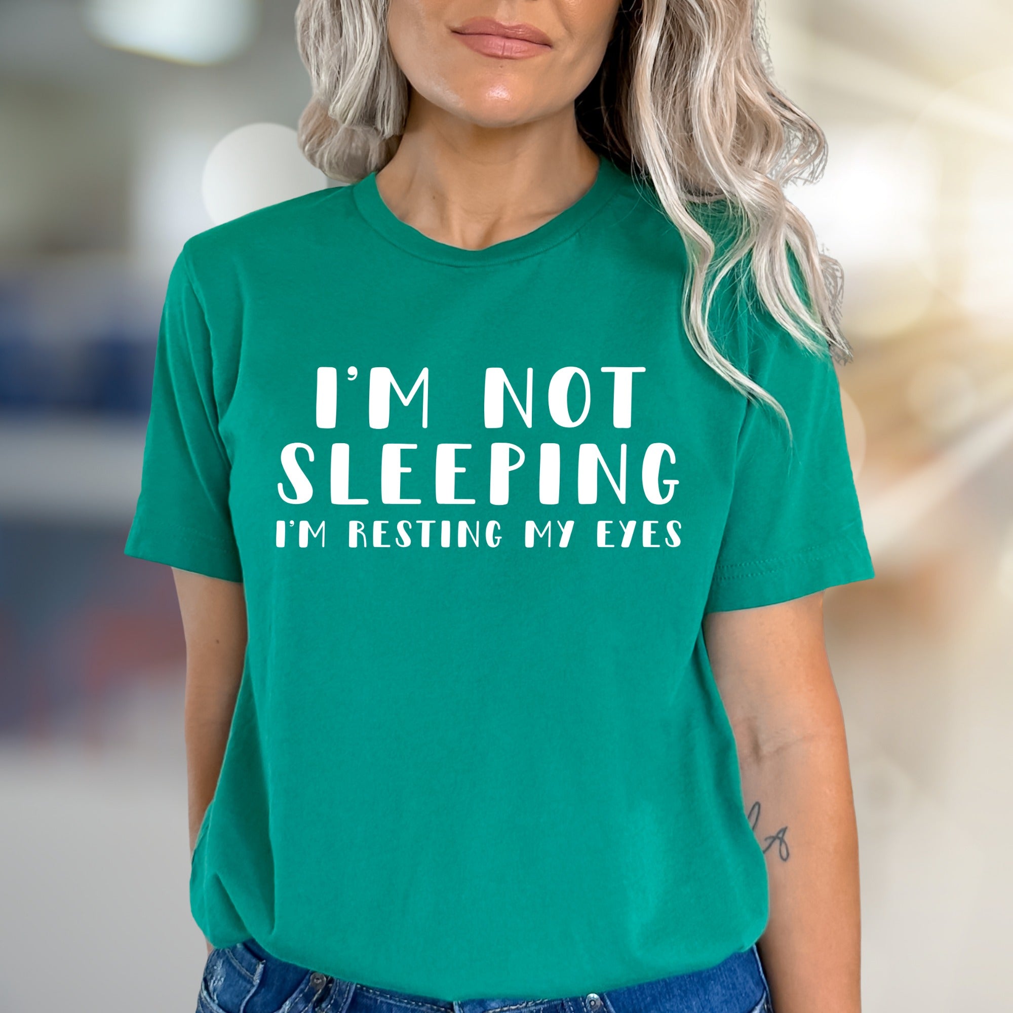 "I'm Not Sleeping I'm Resting My Eyes" Funny Quote Graphic Tee, a Witty Statement Piece for Casual Wear
