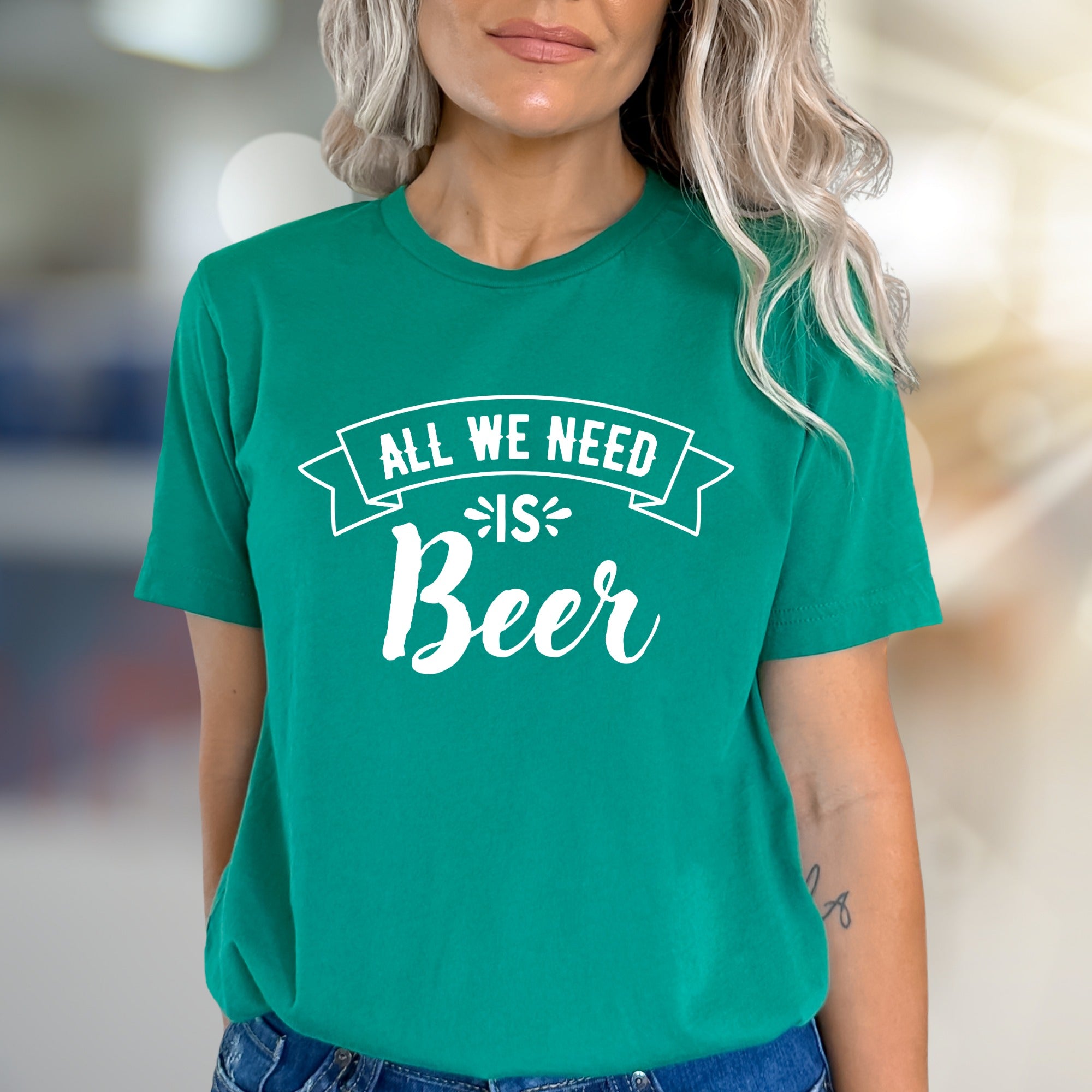 "All We Need Is Beer" Humorous Graphic Tee, a Casual Pick for Beer Lovers