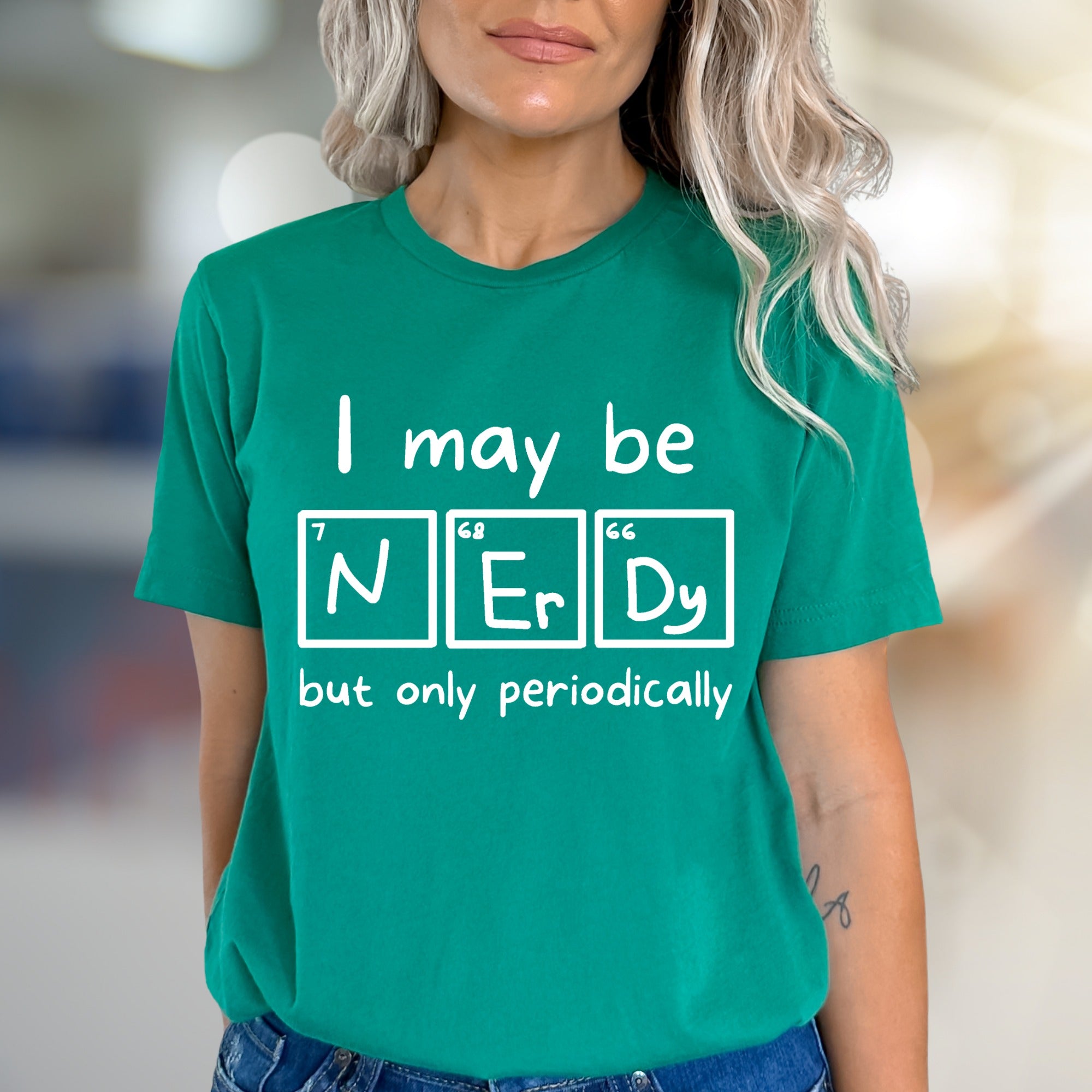 "I May Be Nerdy" Periodical Table Graphic Tee, A Science Chic Pick for Intellects