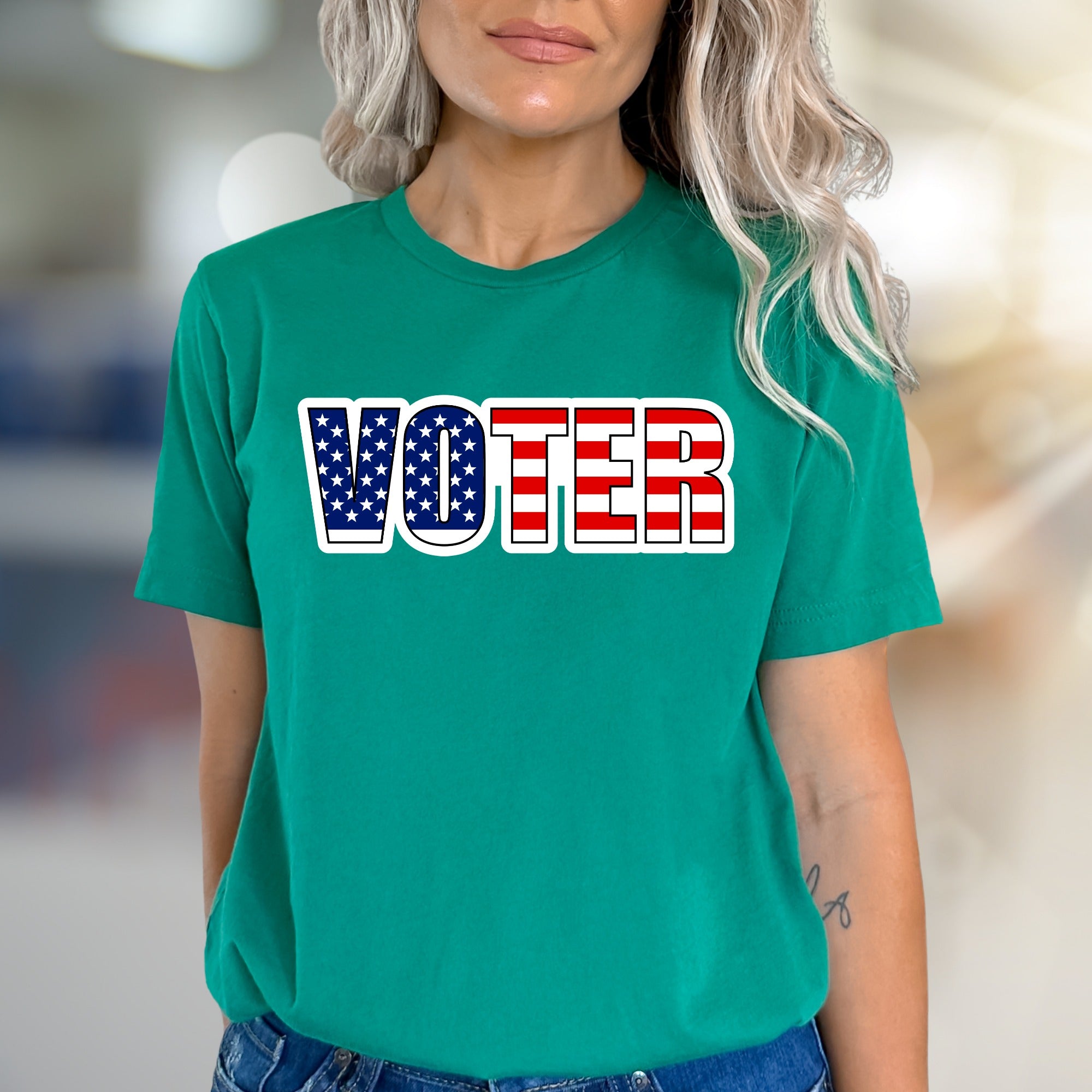 "VOTER" American Flag Graphic Tee, a Patriotic Pick for Engaged Citizens