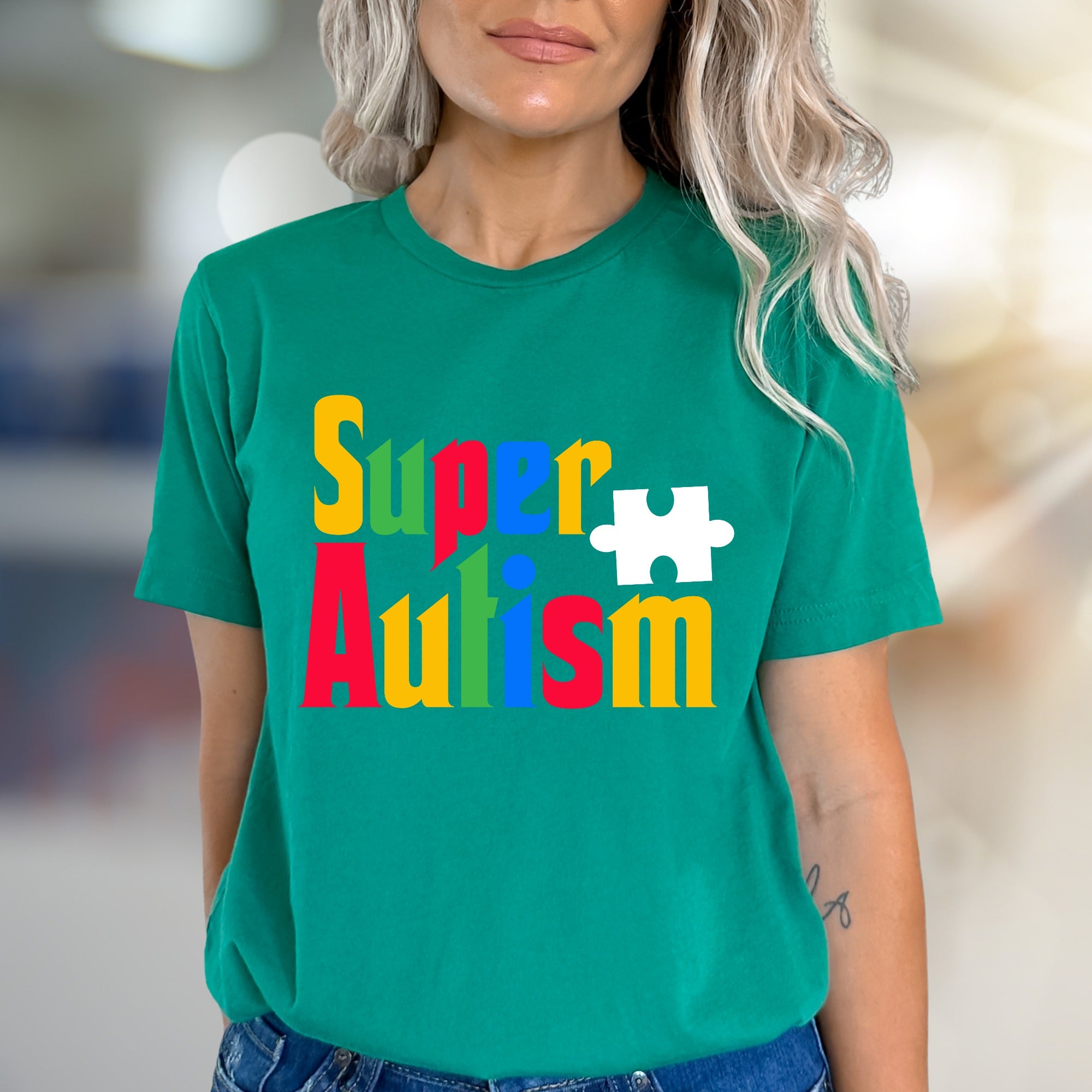 "Super Autism" Colorful Puzzle Tee, a Supportive Graphic Pick for Advocates