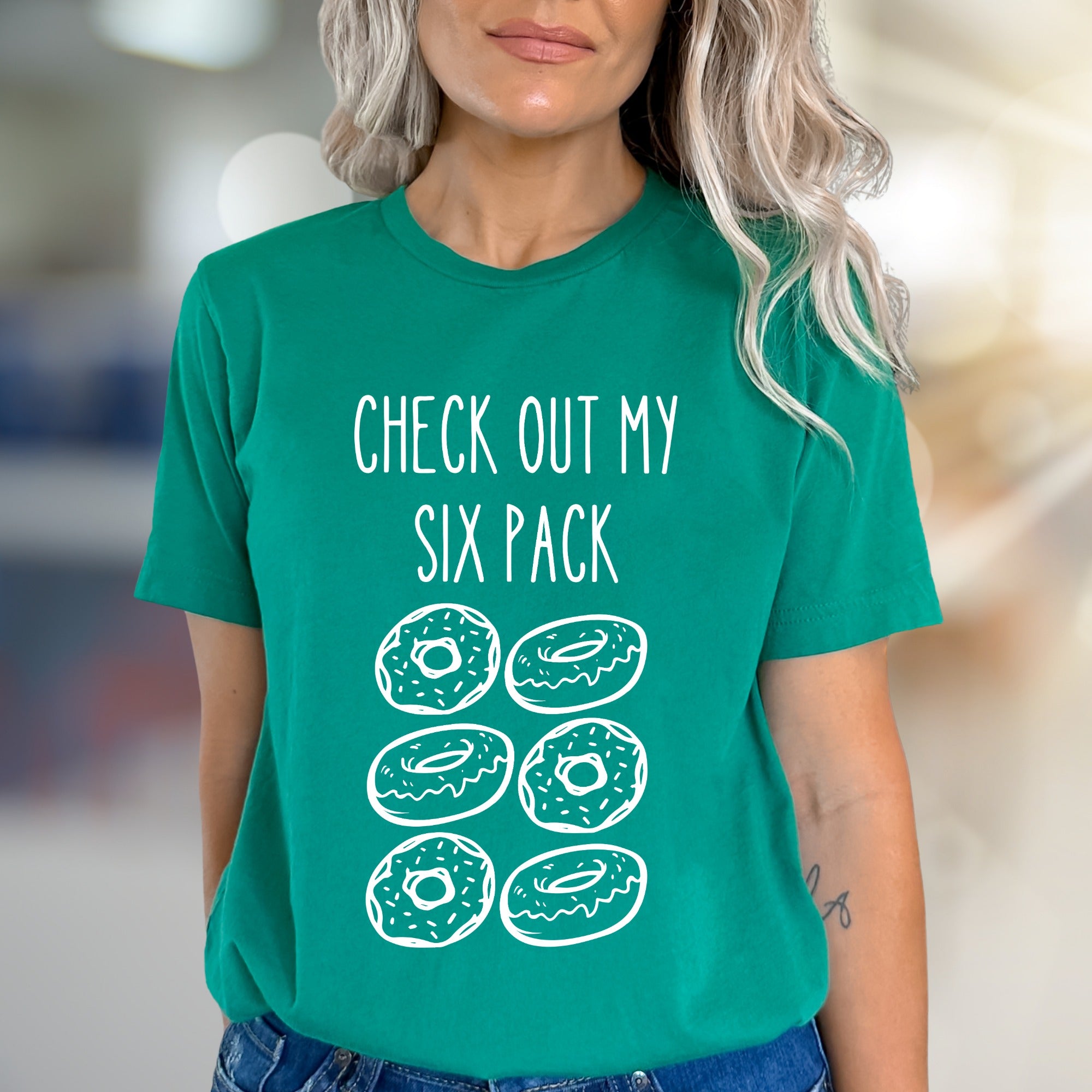 "CHECK OUT MY SIX PACK" Donut Lover Graphic Tee, a Funny Foodie Pick for Anyone