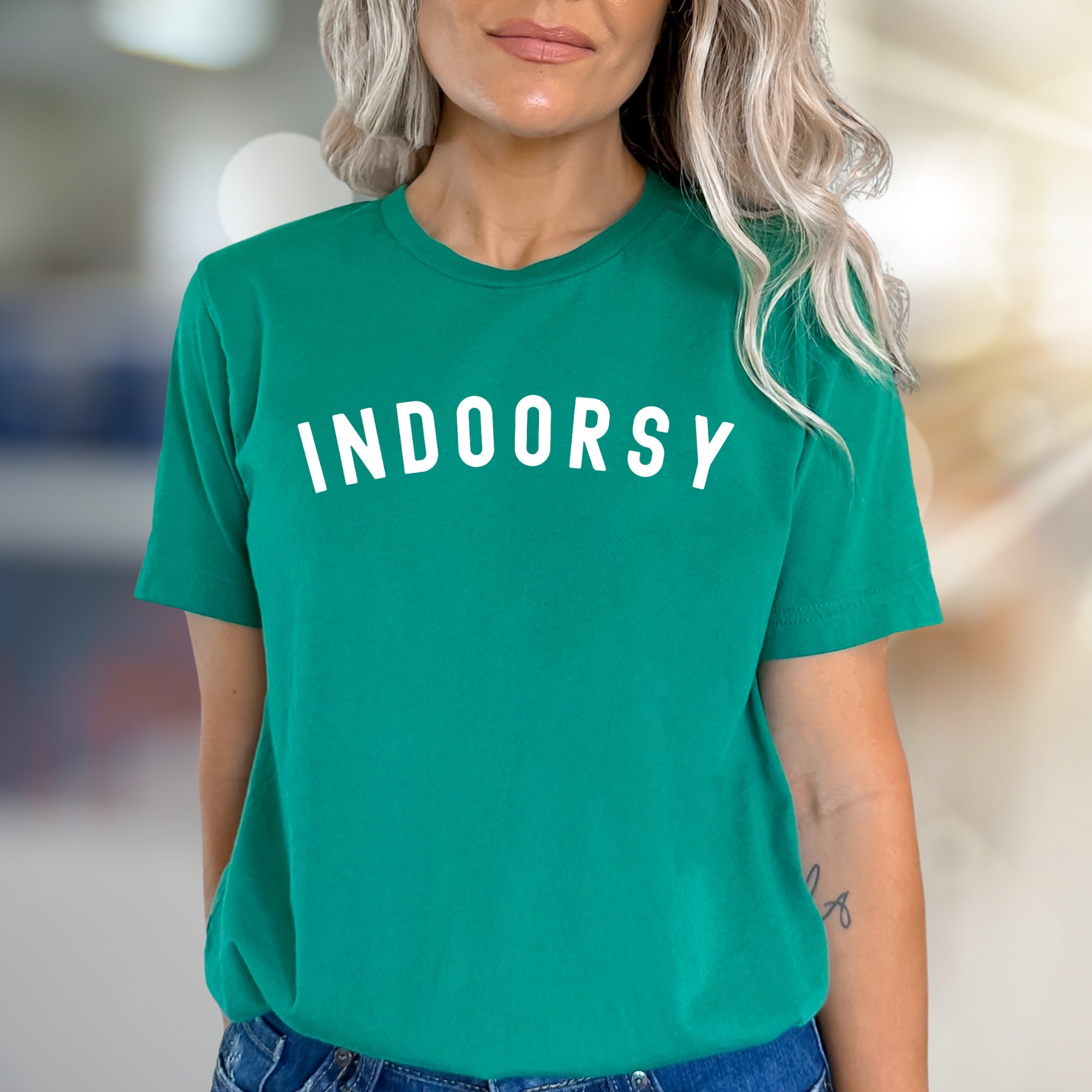 "INDOORSY" Minimalist Comfort Graphic Tee, a Lounge Lover's Pick for Homebodies
