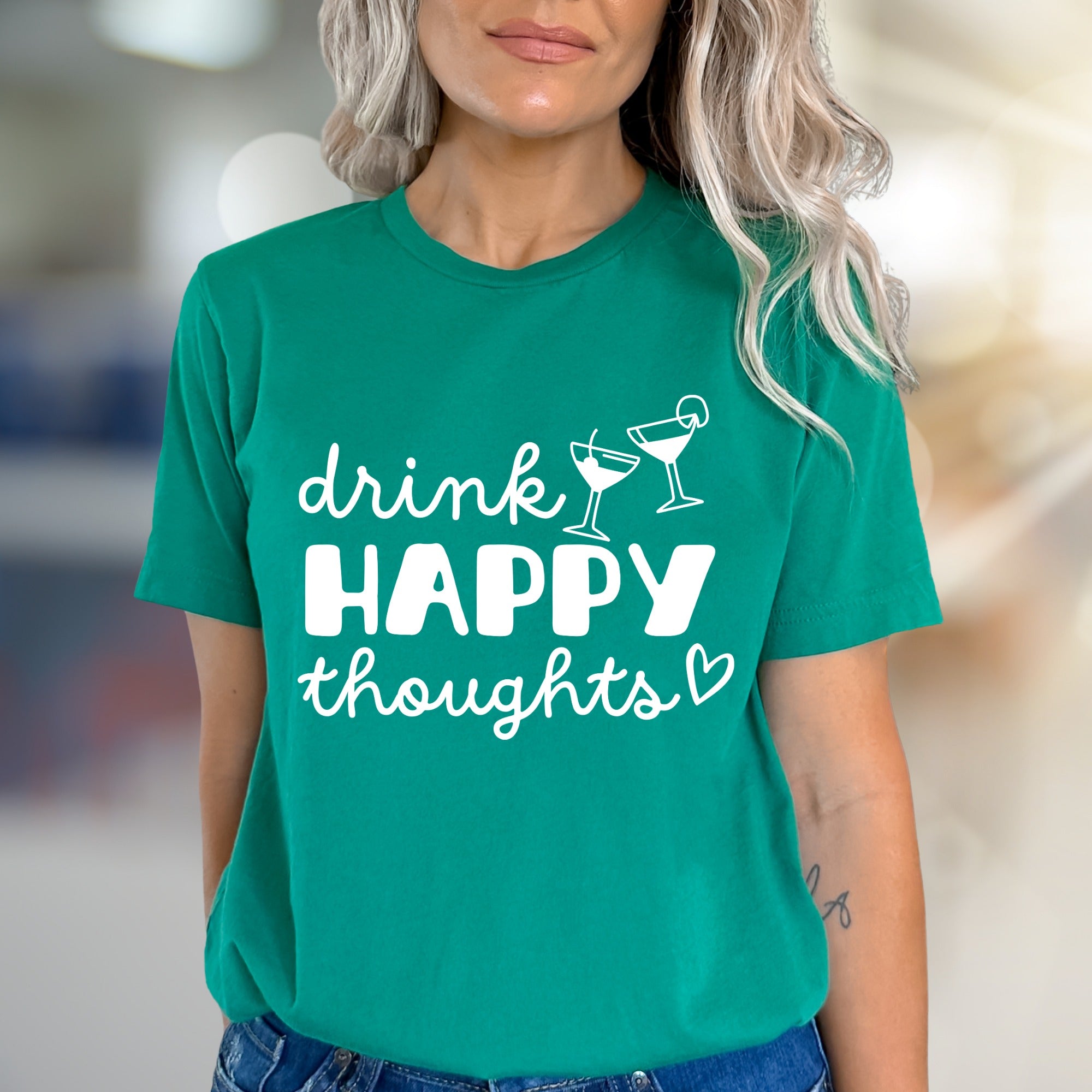 "Drink Happy Thoughts" Cocktail Graphic Tee, a Positive Vibe Pick for Everyone