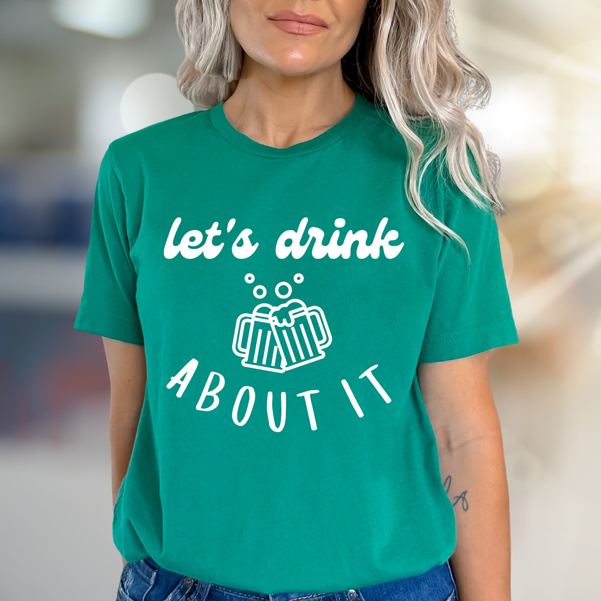 "Let's Drink About It" Cheers Graphic Tee, a Bar Humor Pick for Fun-Lovers