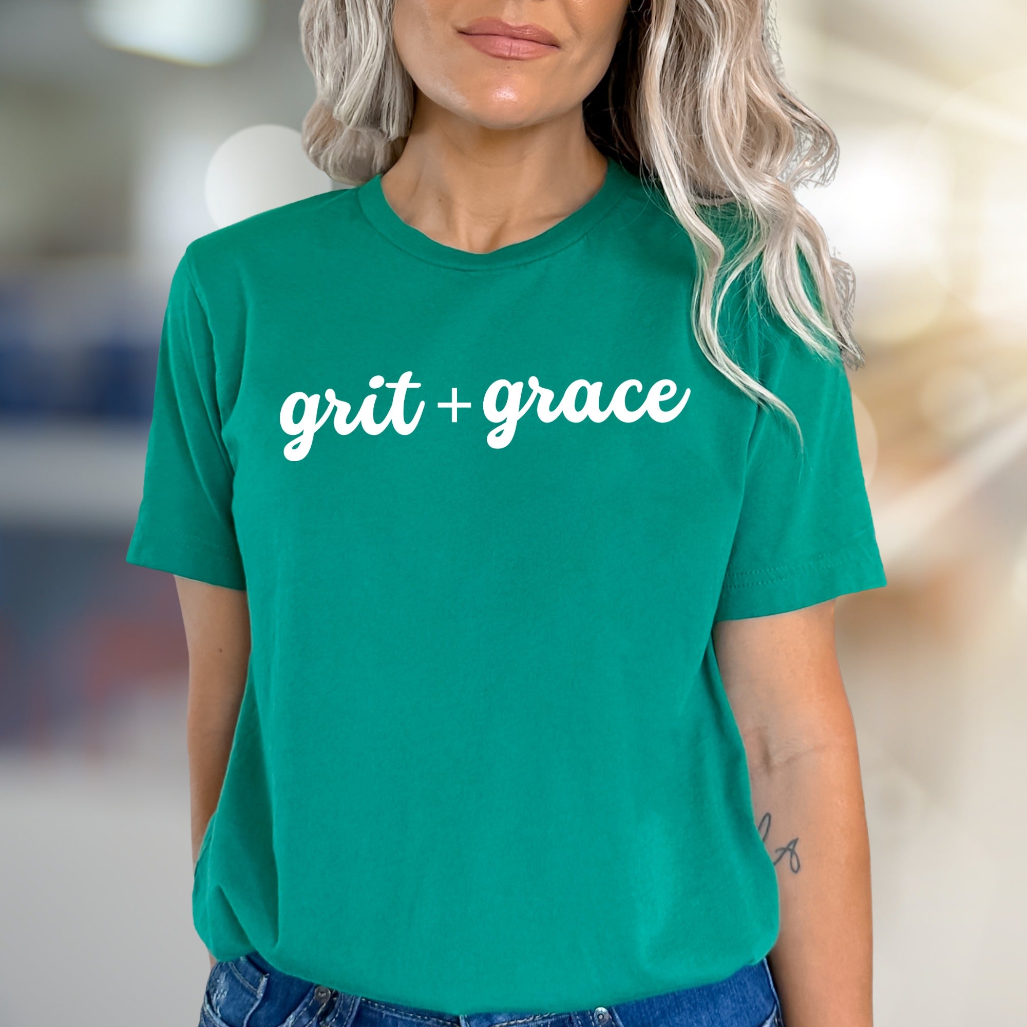 "grit + grace" Scripted Graphic Tee, a Motivational Pick for Everyday Inspiration