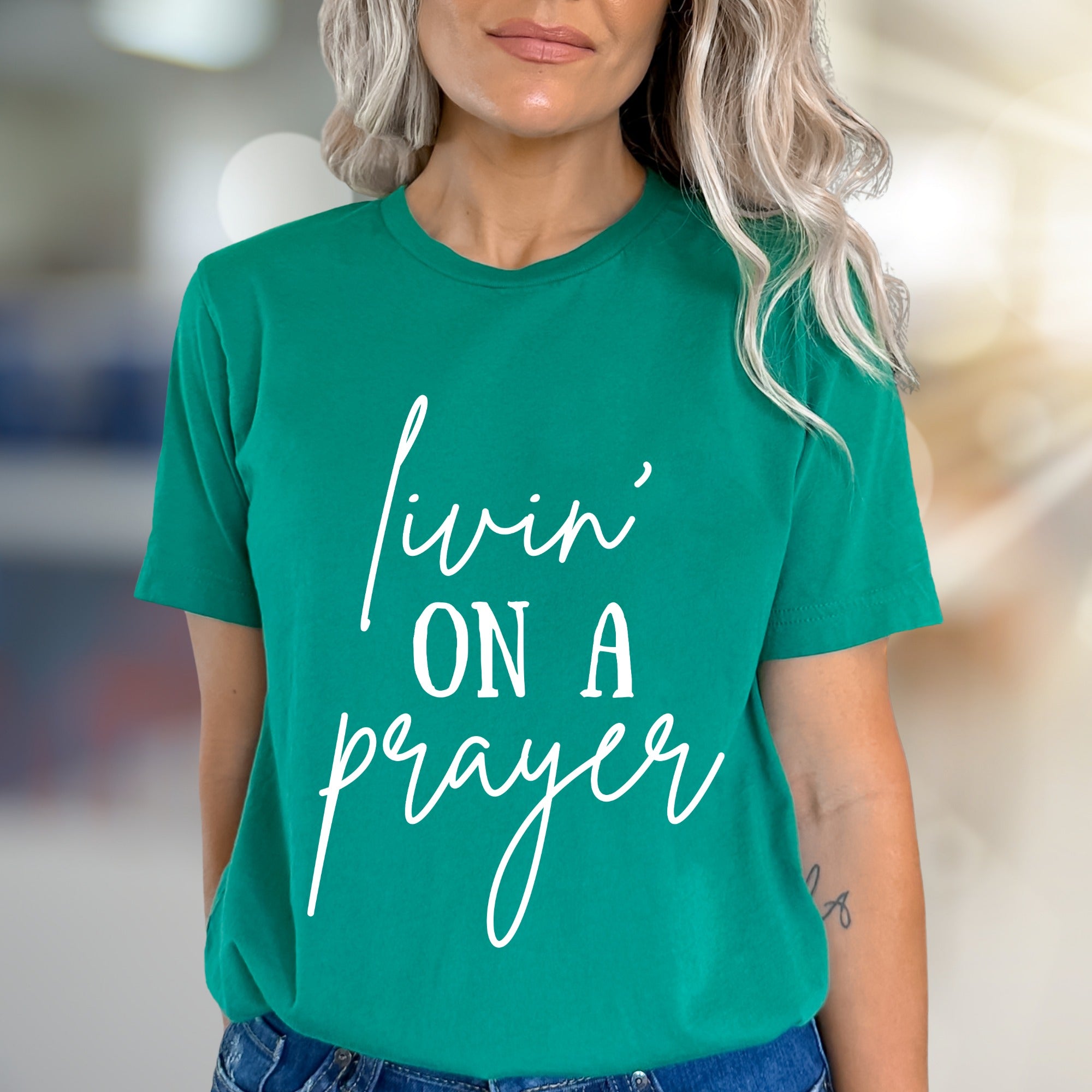 "Livin' On A Prayer" Spiritual Graphic Tee, a Faith-Inspired Pick for Believers