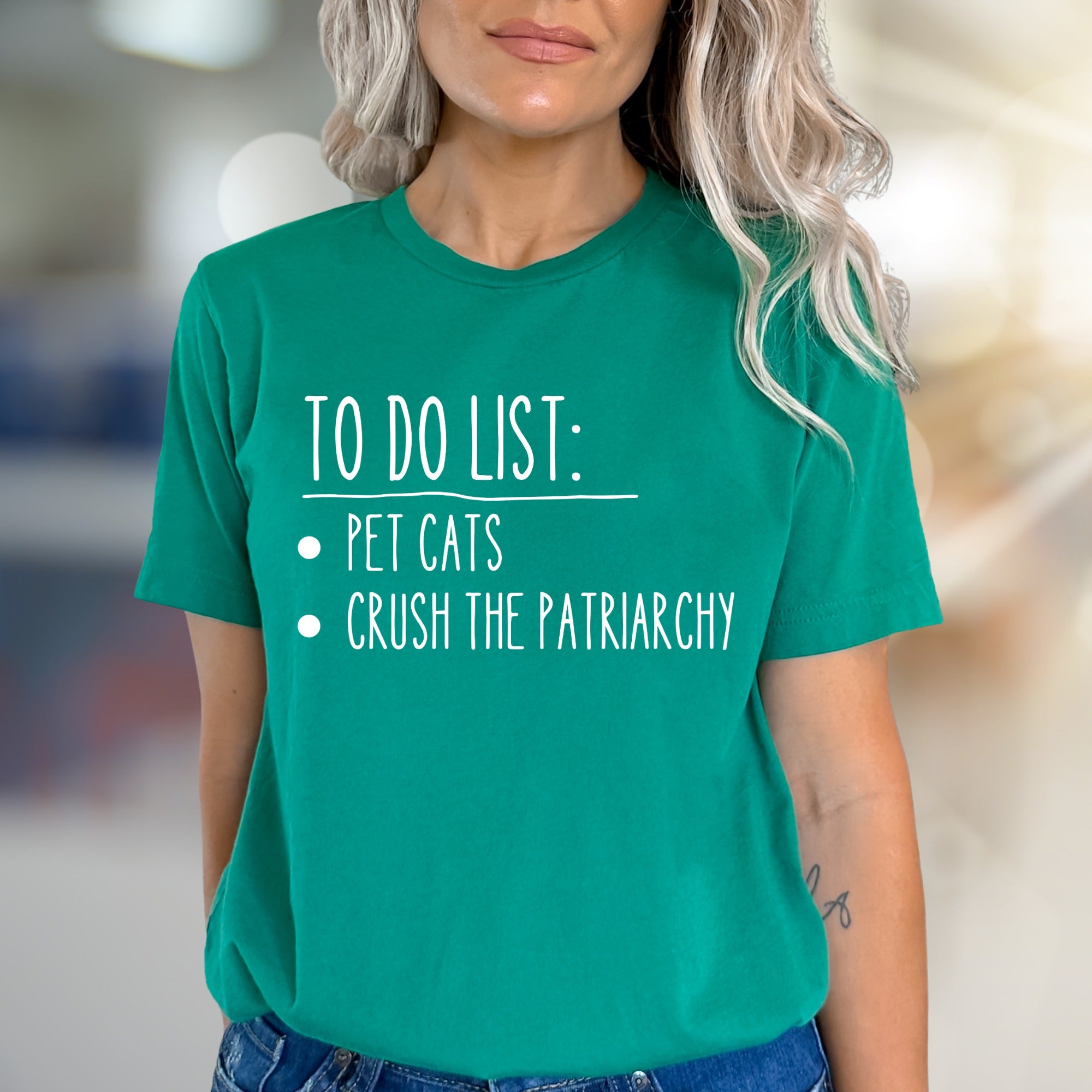 TO DO LIST: Pet Cats, Crush Patriarchy Graphic Tee, a Feminist Statement for Activists