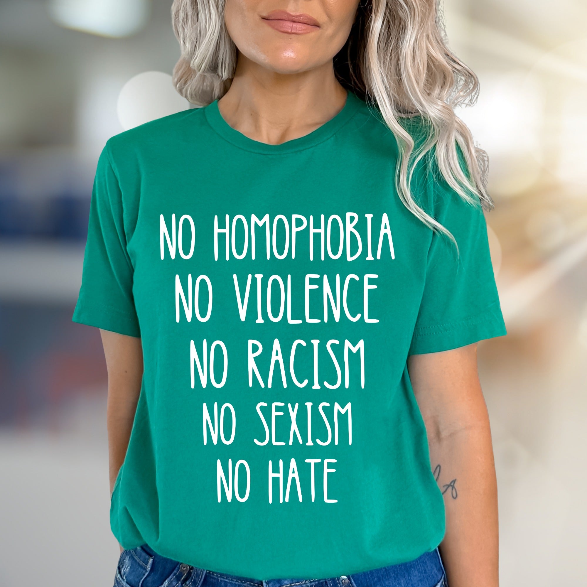"NO HOMOPHOBIA NO VIOLENCE" Statement Graphic Tee, a Compassionate Pick for Advocates