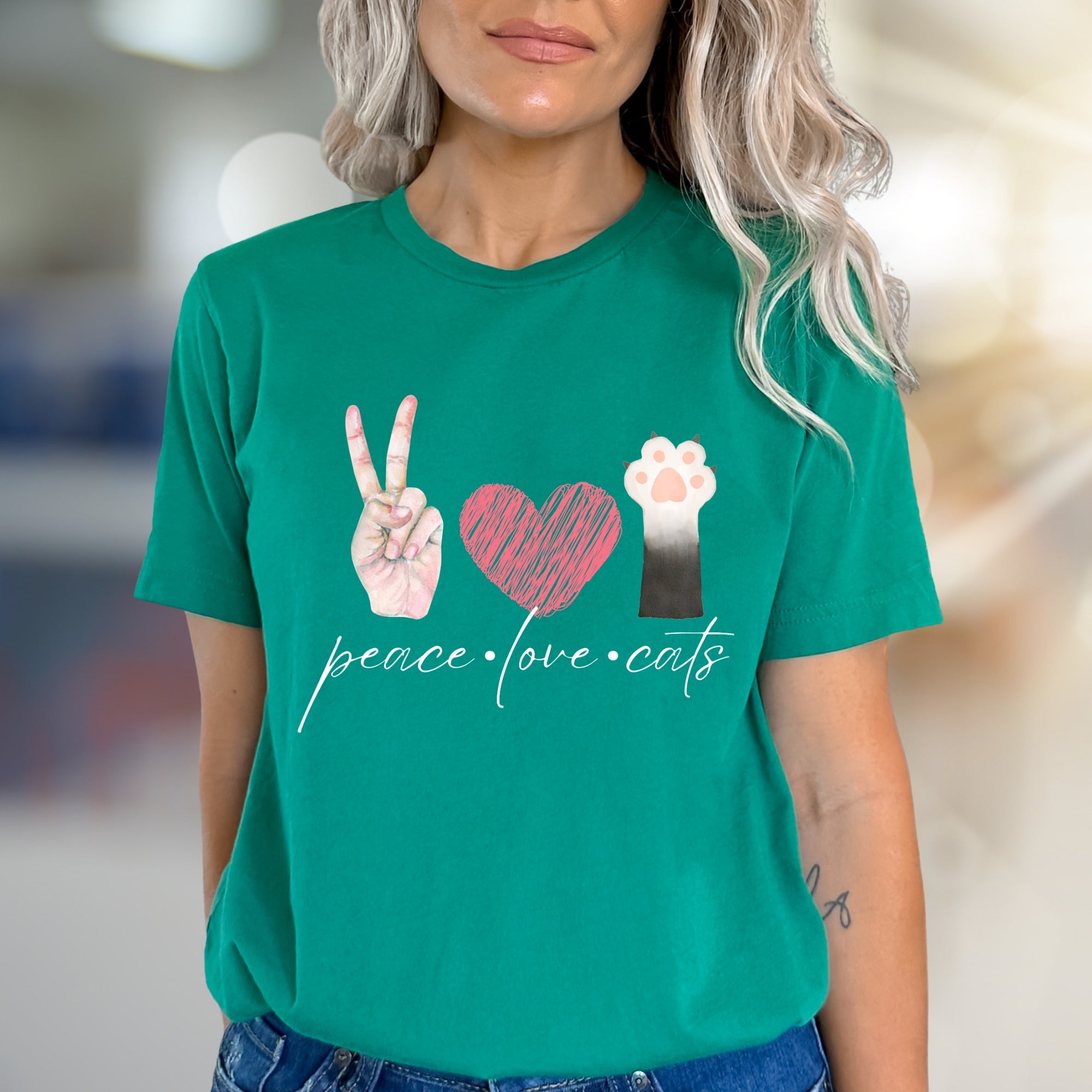 "peace love cats" Graphic Tee, a Feline Fan Pick for Cat Lovers