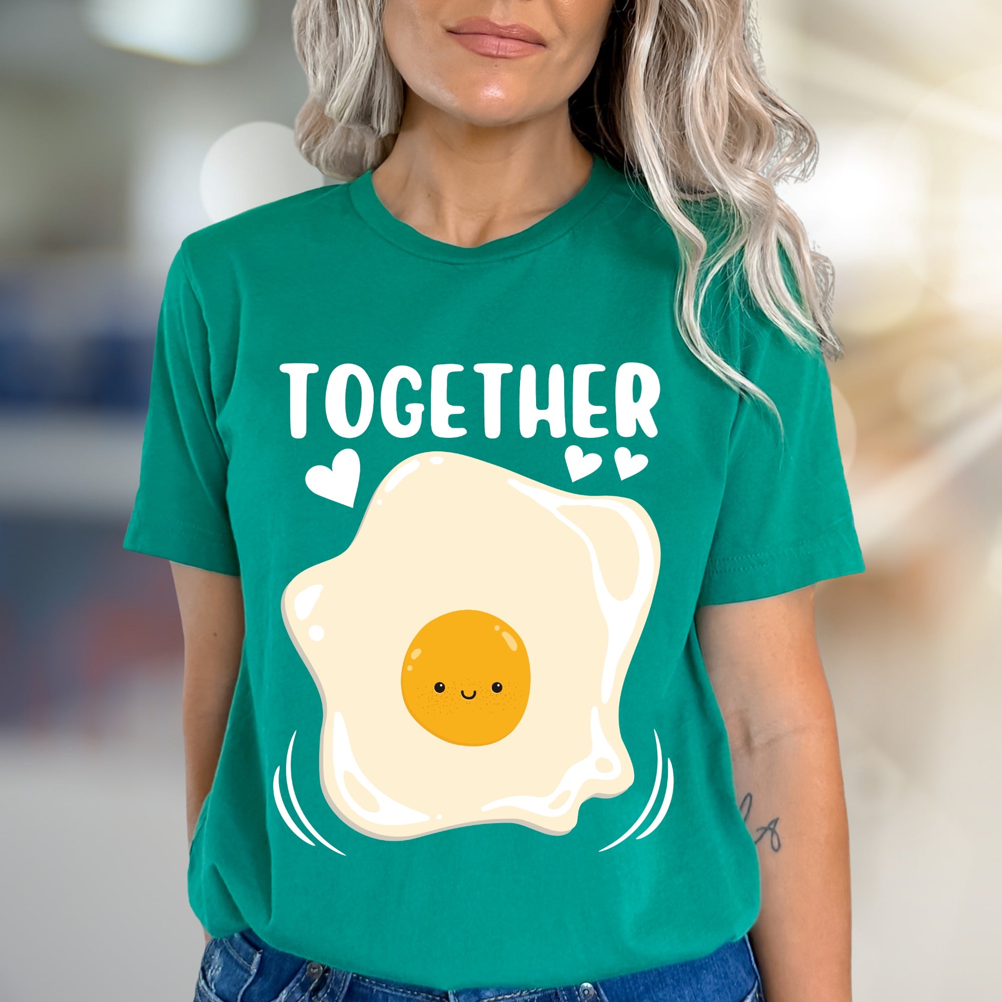 "TOGETHER" Cute Fried Egg Graphic Tee, A Playful Matching Pick for Couples