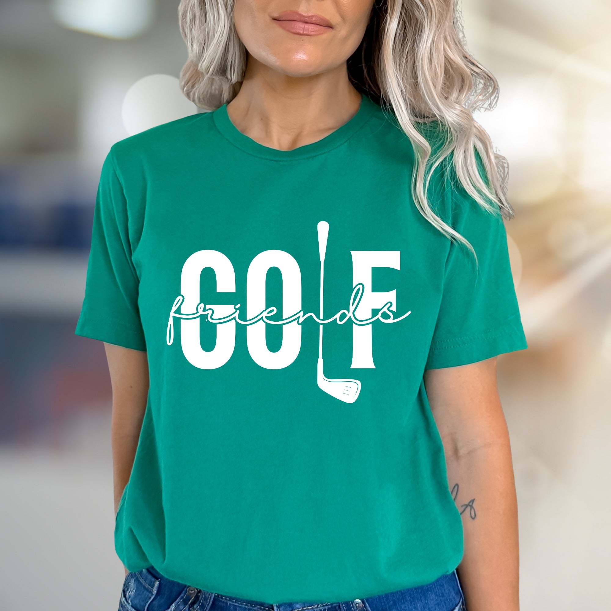 "GOLF friends" Collegiate Graphic Tee, a Sporty Pick for Golf Enthusiasts