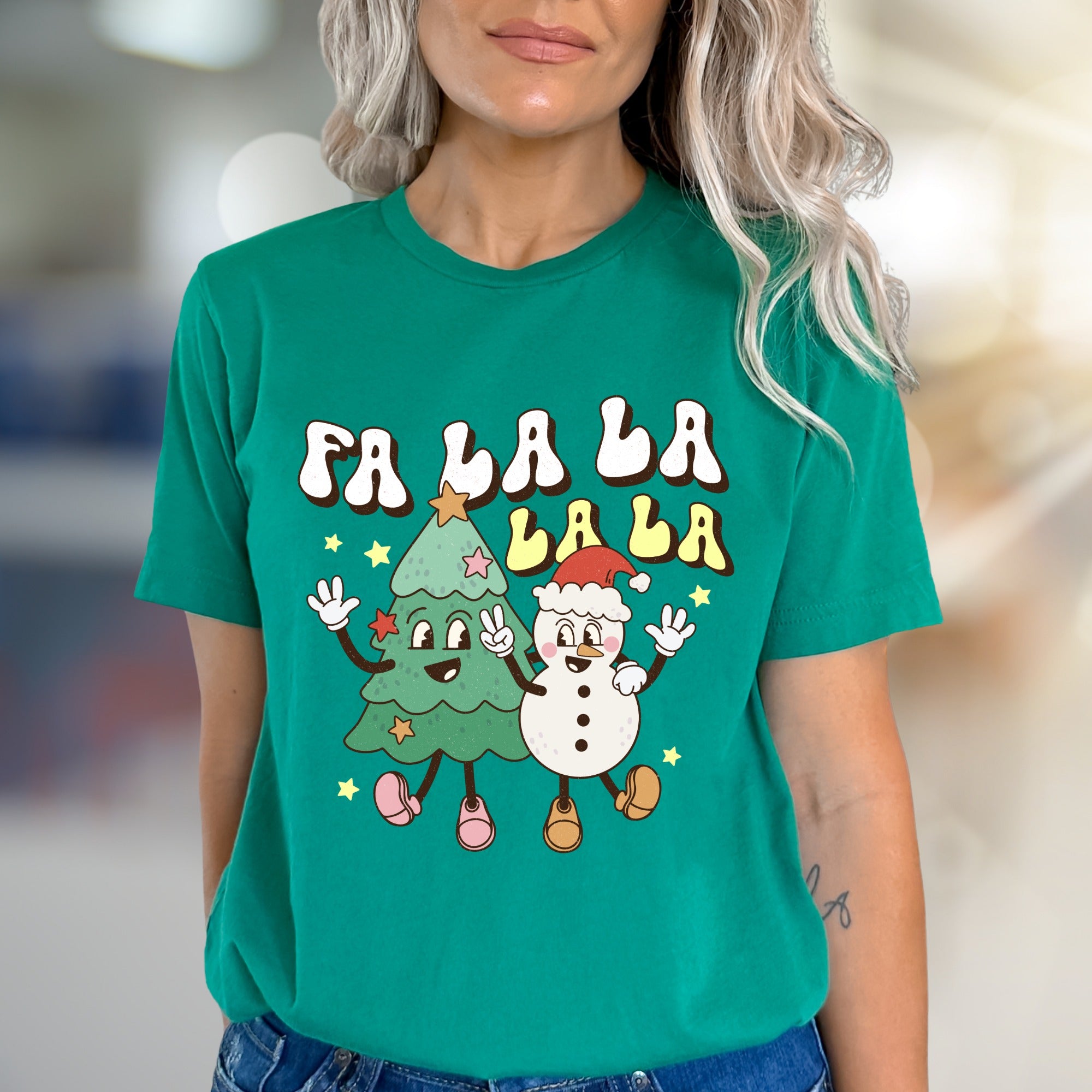 "Fa La La La La" Retro Holiday Graphic Tee, a Festive Pick for Christmas Enthusiasts