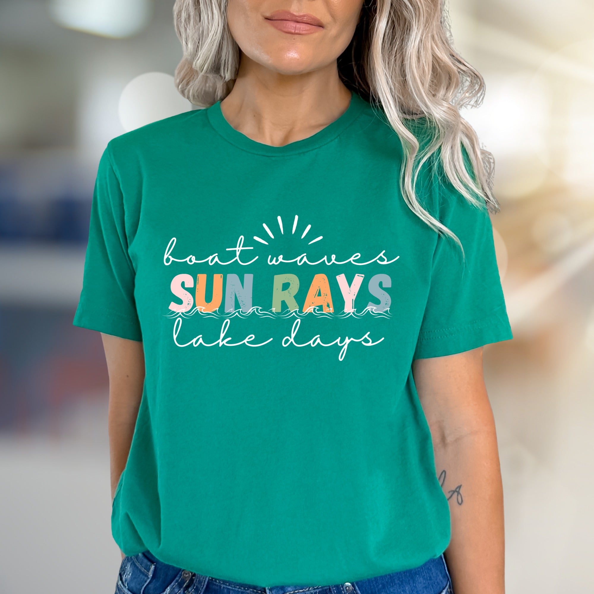 "Boat Waves Sun Rays Lake Days" Summer Vibes Graphic Tee, a Lake Life Pick for Adventurers