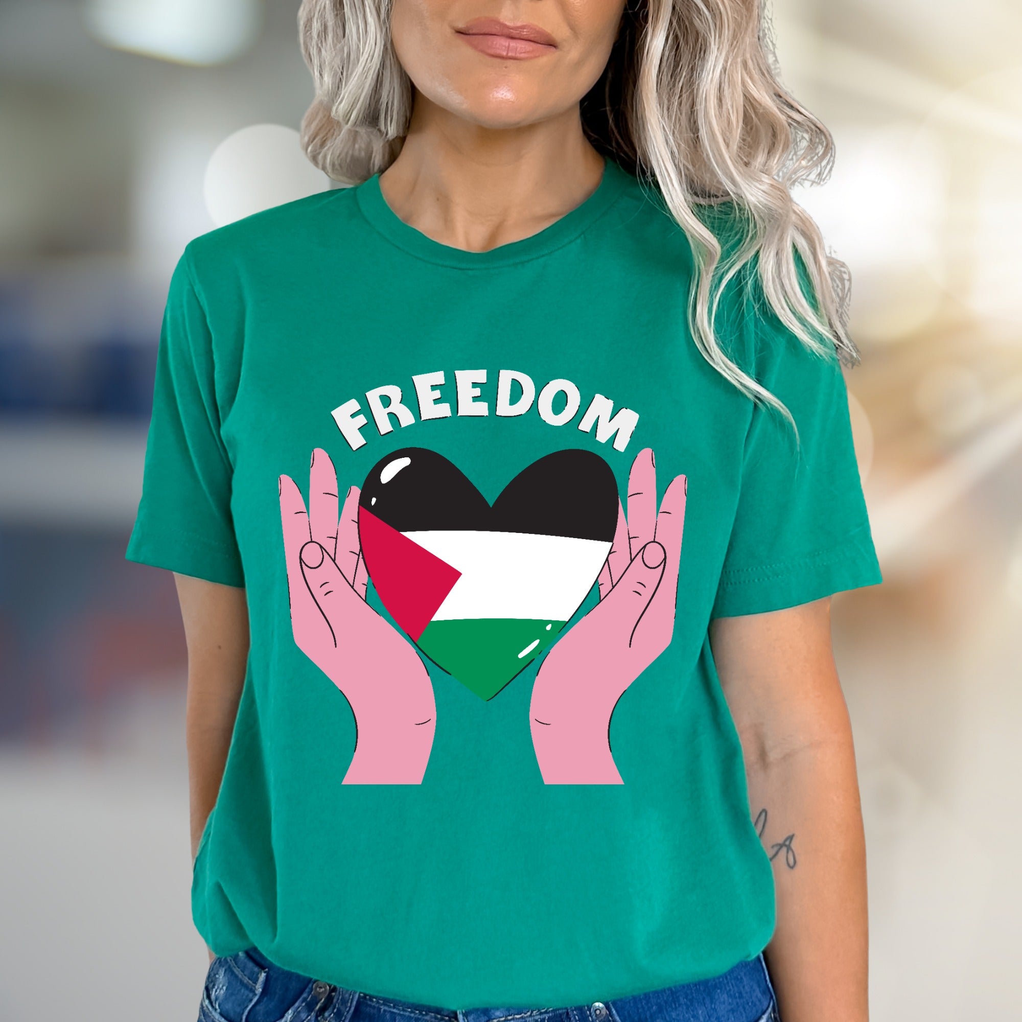 "FREEDOM" Palestine Flag Heart Graphic Tee, a Solidarity Pick for Advocates