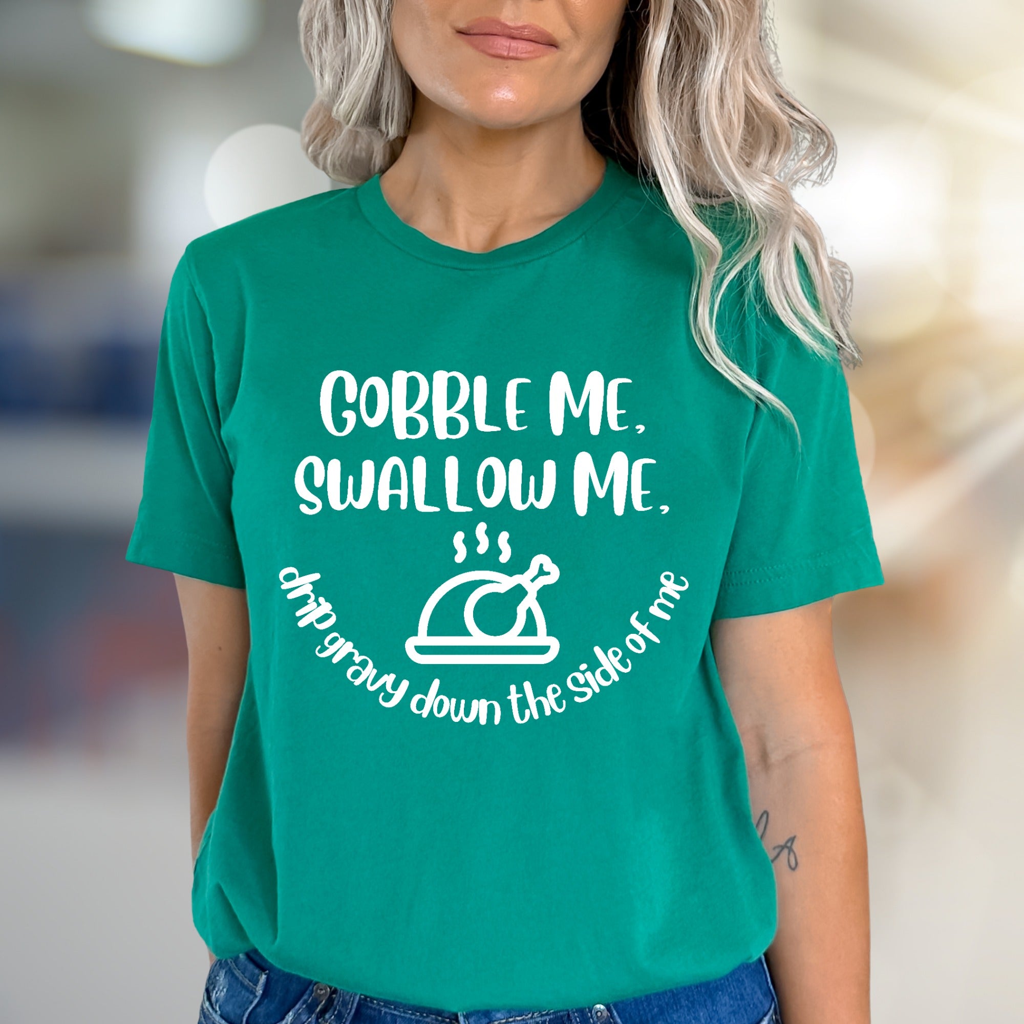 "Gobble Me, Swallow Me" Thanksgiving Graphic Tee, a Festive Humor Pick for Holiday Lovers
