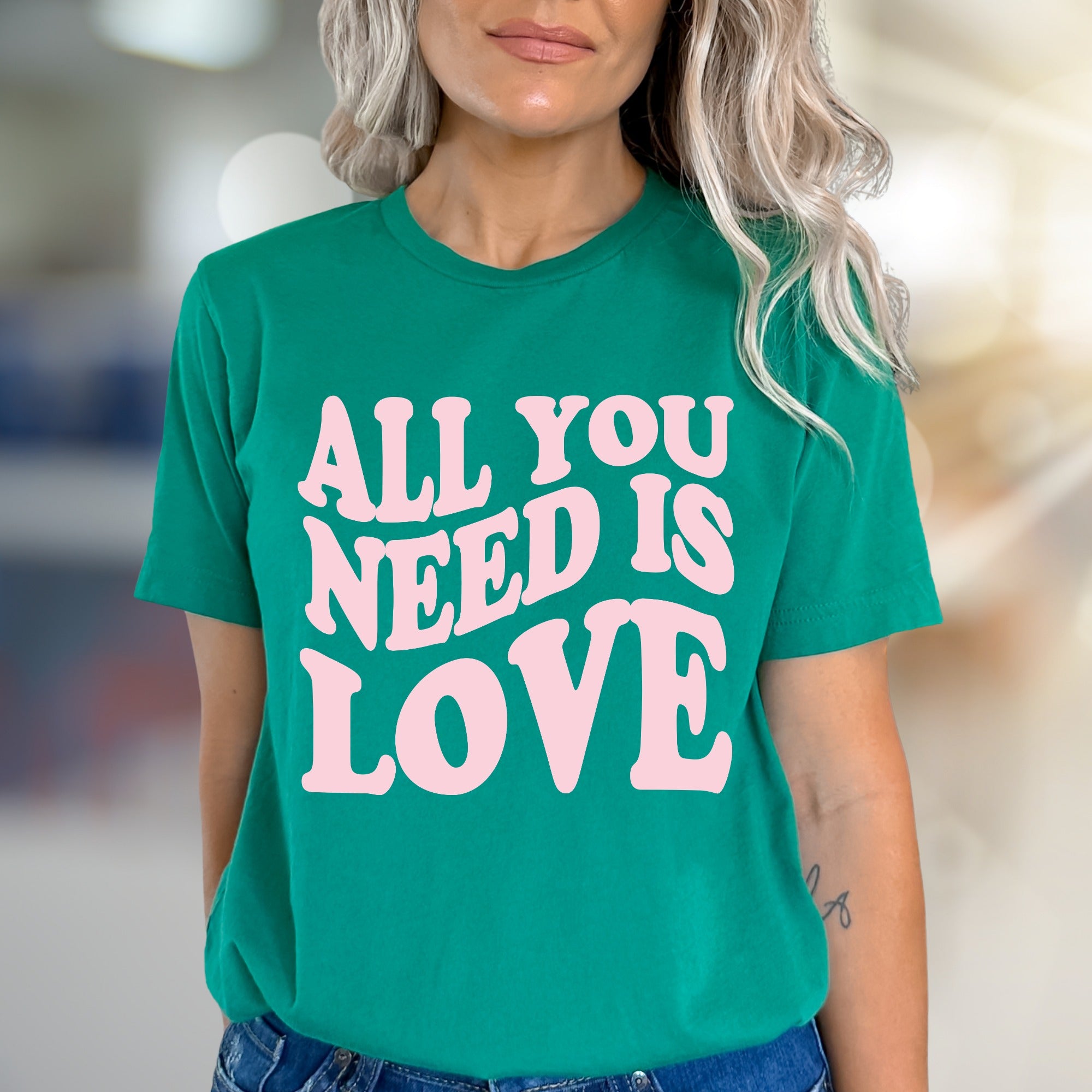 "ALL YOU NEED IS LOVE" Retro Graphic Tee, a Groovy Pick for Peace-Lovers