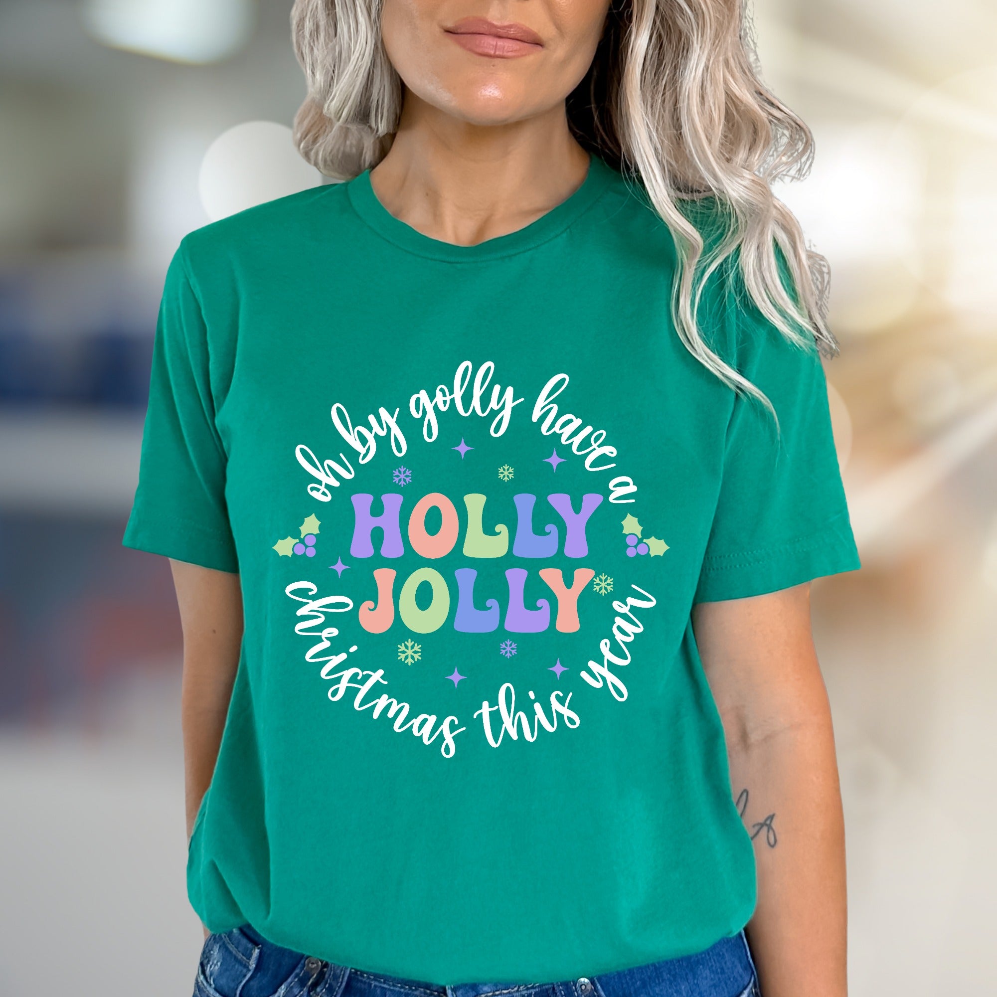 "Oh By Golly Have a Holly Jolly Christmas This Year" Retro Holiday Tee, a Festive Pick for Christmas Enthusiasts
