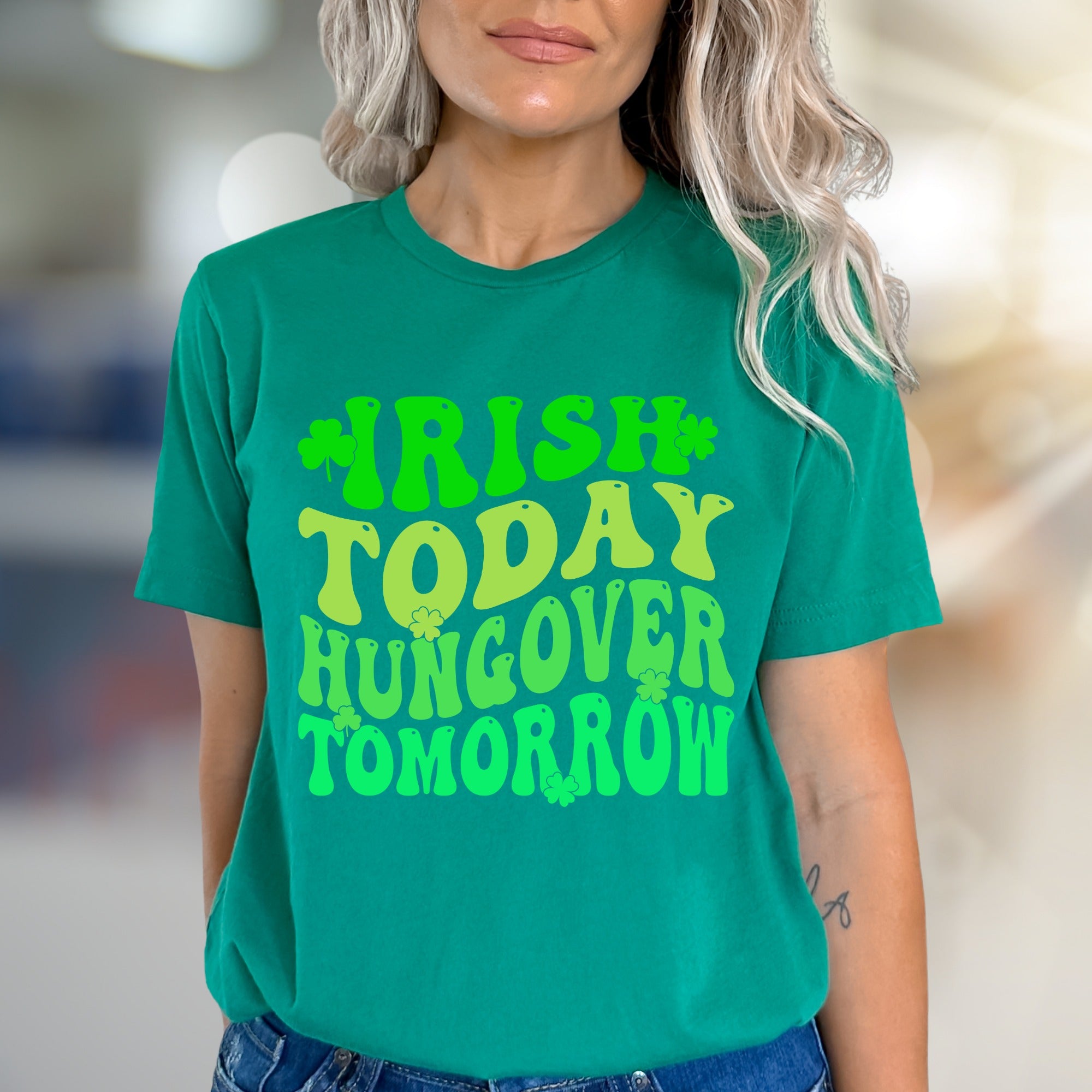 "Irish Today Hungover Tomorrow" Retro Fun Graphic Tee for St. Patrick's Day Cheer