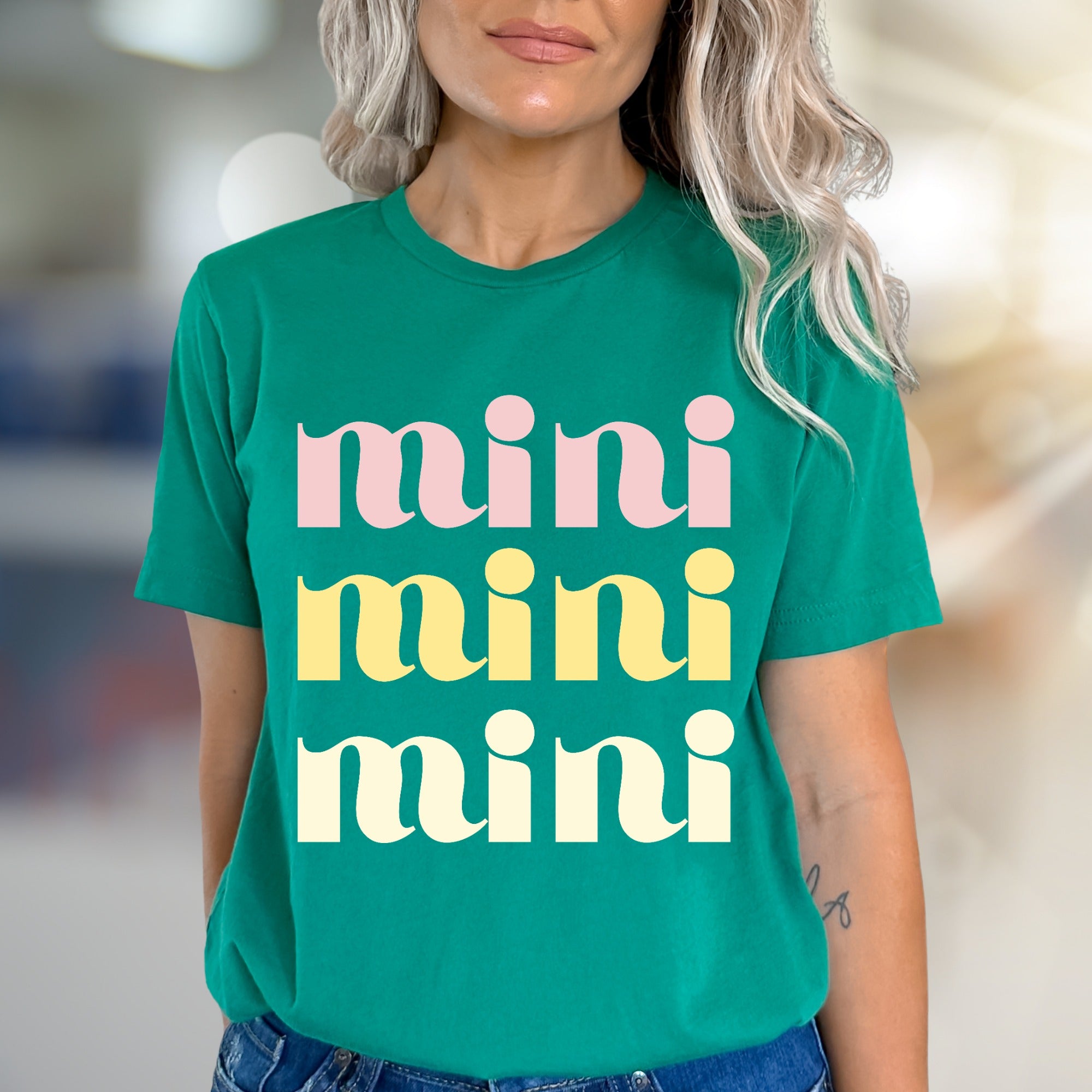 "mini mini mini" Retro Groovy Graphic Tee, a Playful Pick for Trendsetters