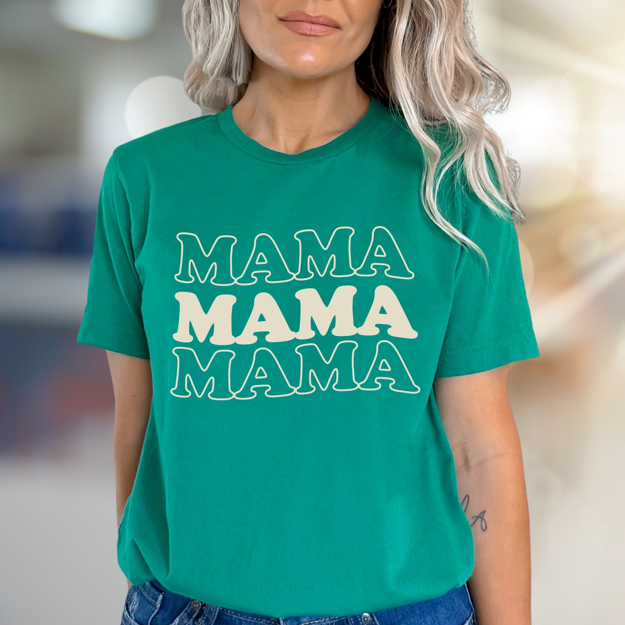 "MAMA MAMA MAMA" Playful Font Graphic Tee, a Motherhood Style Pick for Everyday Wear
