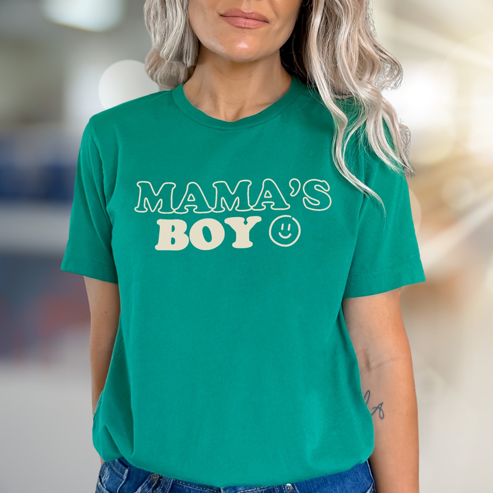 "Mama's Boy" Retro Smiley Graphic Tee, a Sweet Gift for Sons & Moms