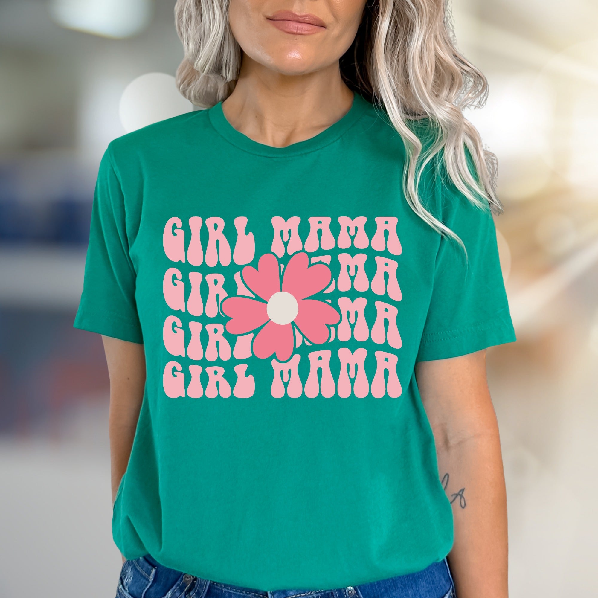 "Girl Mama" Retro Bloom Graphic Tee, a Bohemian Pick for Mothers